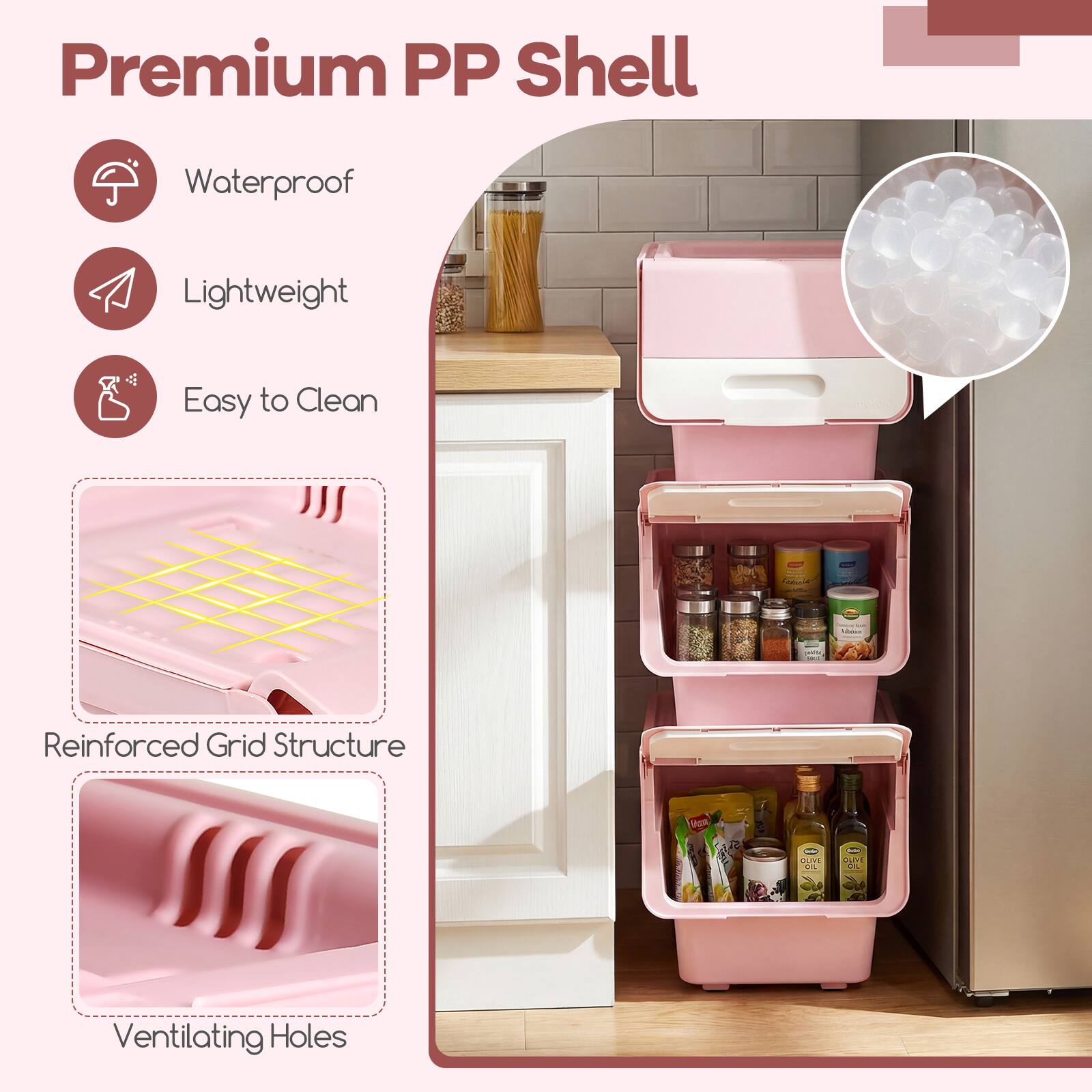 Premium PP Shell  
Waterproof  
Lightweight  
Easy to Clean  
Reinforced Grid Structure  
Ventilating Holes