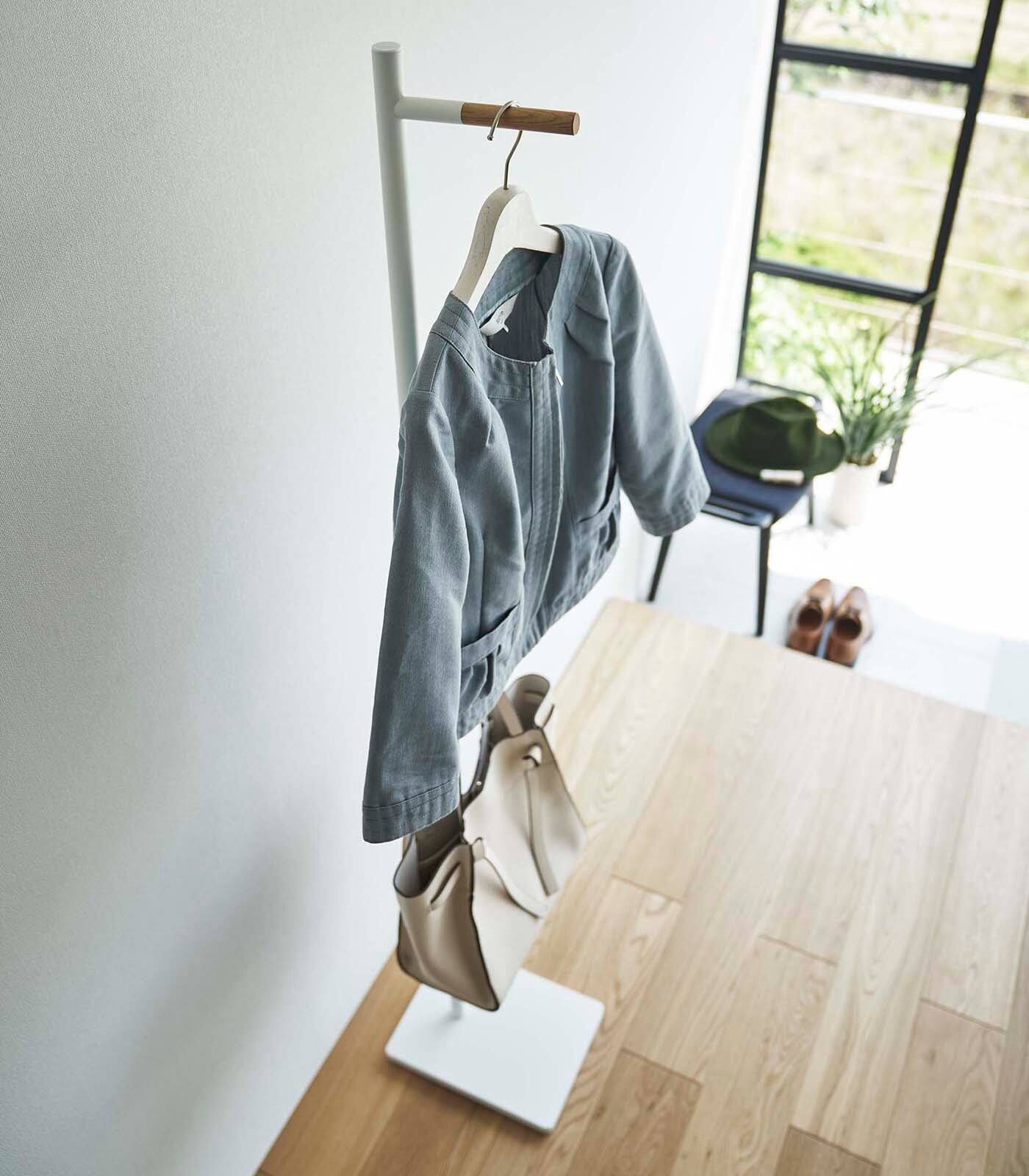 Alt View 1. Yamazaki Home - Coat Rack (63.98" H)  - Steel + Wood - White.