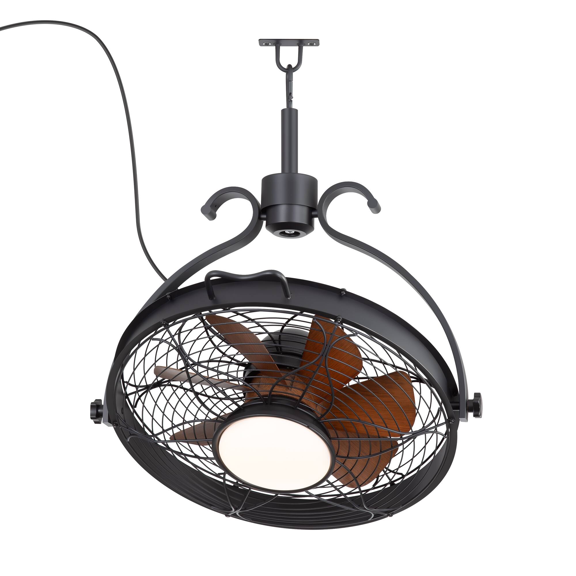 Alt View 5. Breezary - 23.6" Hook-Mount Waterproof Ceiling Fan with 3-Color Light, 6-Speed Remote Control, Timer, Memory, 7 Blades, Outdoor Use - Matte Black and Wood Grain.