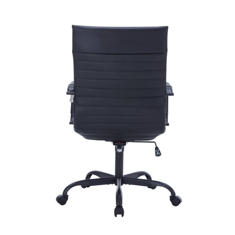 Alt View 5. LeisureMod - Harris Mid-Back Leather Office Chair Adjustable Height Tilt in Black Stainless Steel 360-Degree Swivel - Black.