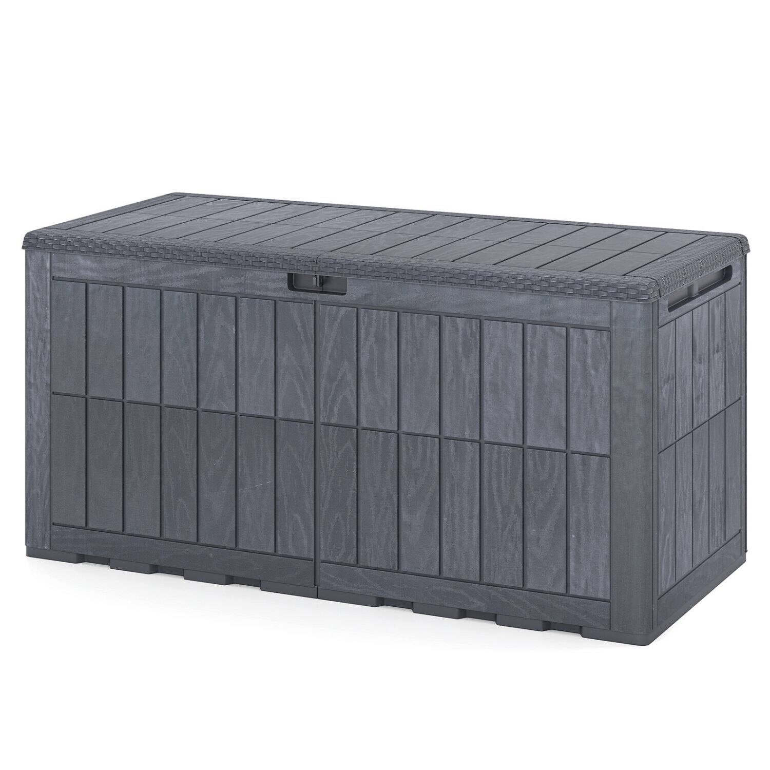 Left. WELLFOR - 120 Gal Outdoor Deck Box with Lid and Handles for Garden Tools - Gray.