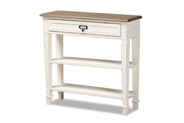 Front. Baxton Studio - Dauphine Traditional French Accent Console Table-1 Drawer - White/Light Brown.