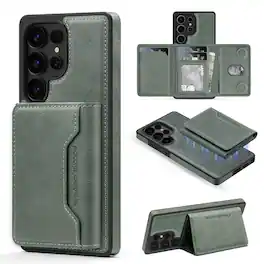 Dteck - Detachable Magnetic Wallet Case for Samsung Galaxy S25 Ultra,2-in-1 Shockproof Faux Leather Card Holder Stand Back Cover - Green