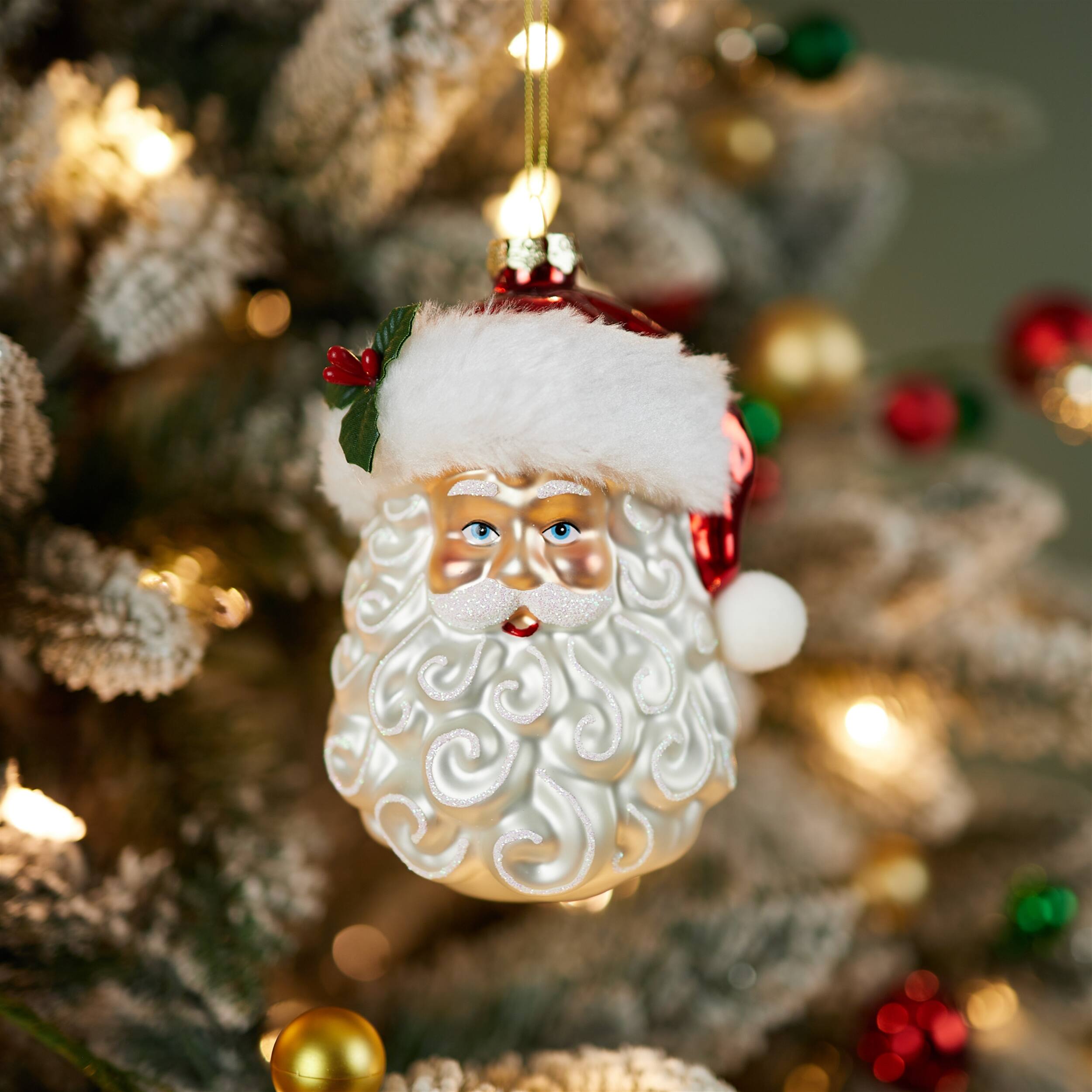 Angle. BreeBe - Glass Santa Head Ornament (Set of 12) - Red, White.