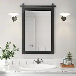 PAIHOME - Wood Wall Mirror Modern Farmhouse Accent Rectangular Bathroom Mirror Vanity Mirror for Bedroom Living Room Decor - Black - 18"x26"