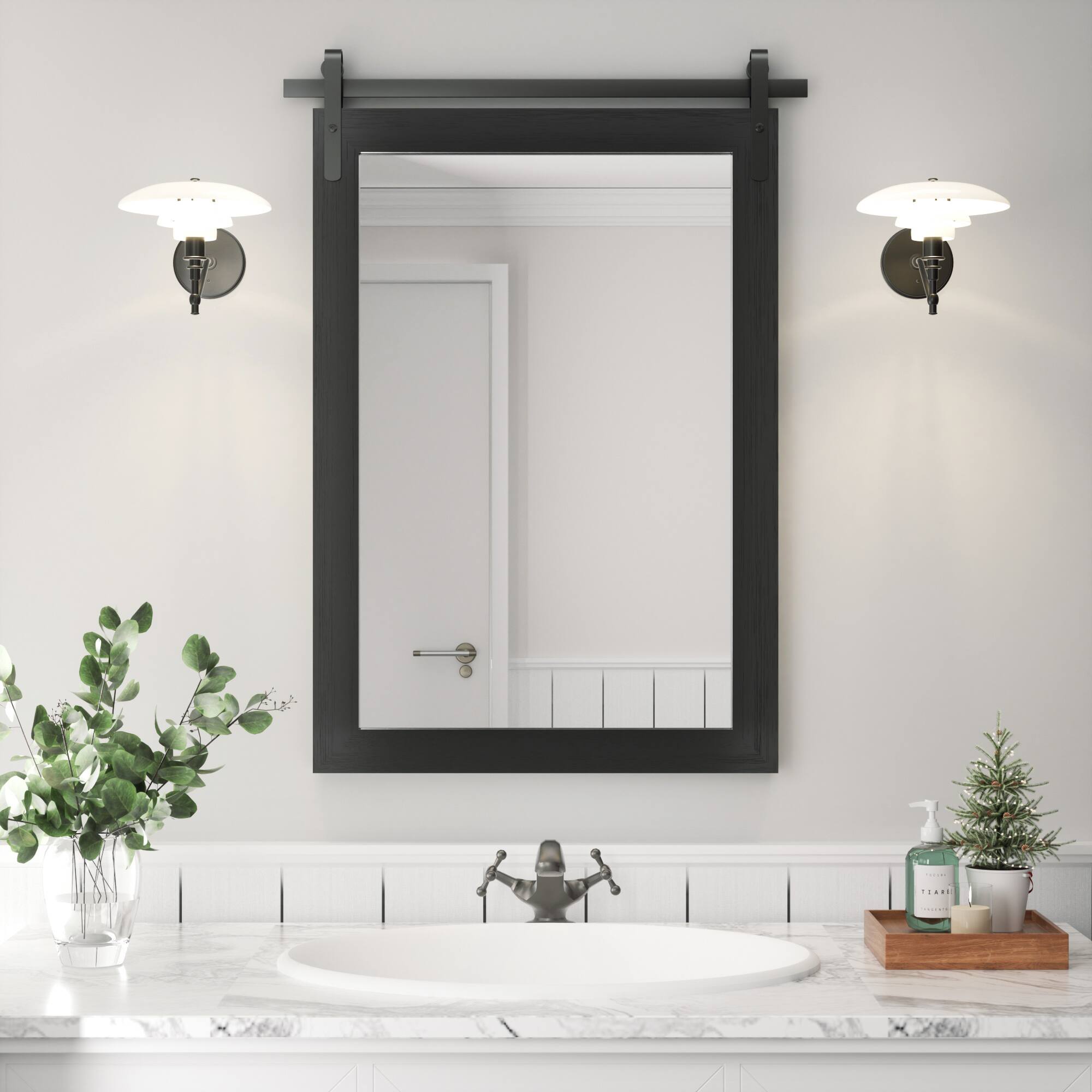 Front. PAIHOME - Wood Wall Mirror Modern Farmhouse Accent Rectangular Bathroom Mirror Vanity Mirror for Bedroom Living Room Decor - Black - 18"x26".