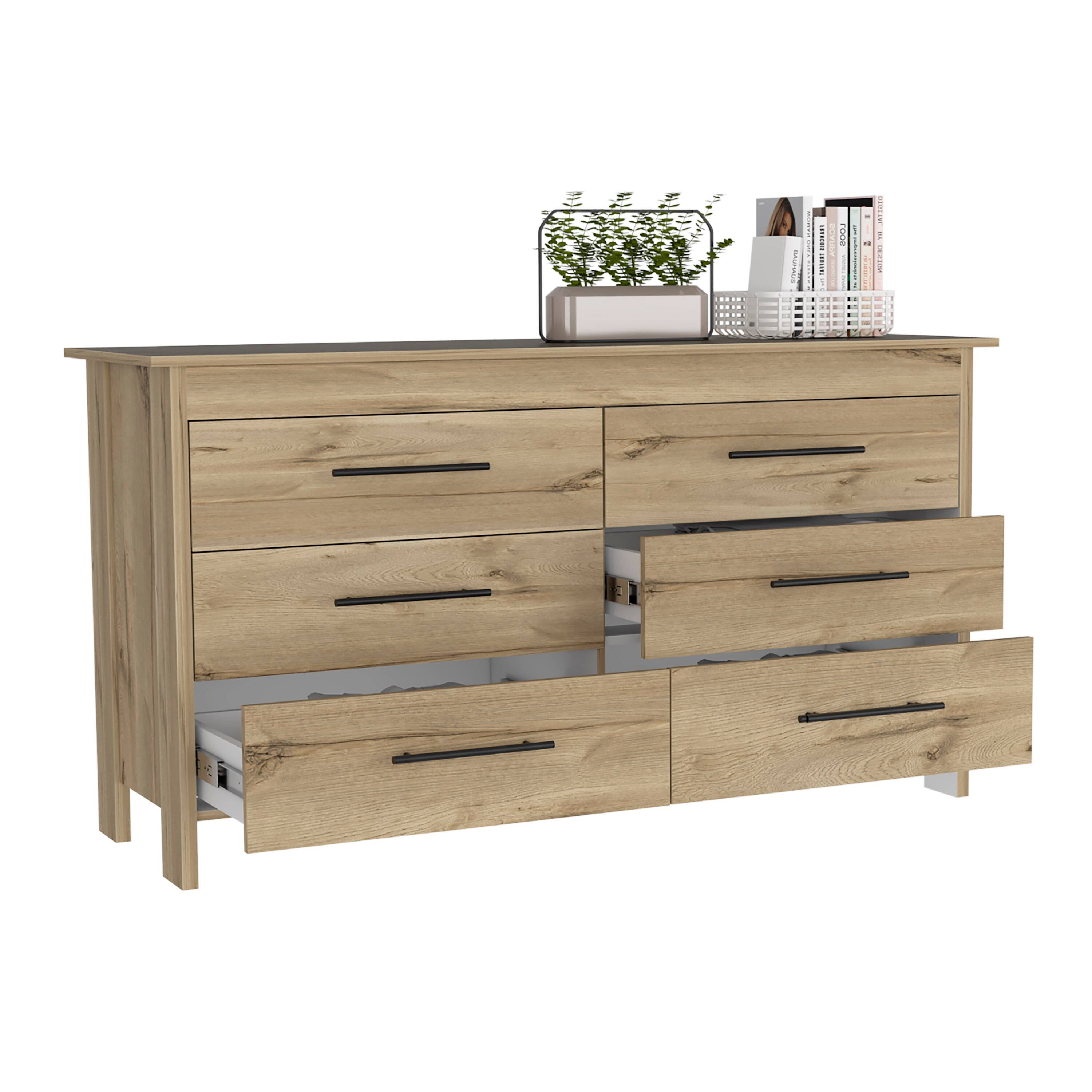 Alt View 1. TuHome - Hms 6 Drawer Double Dresser, Four Legs, Superior Top - Light Oak / White.