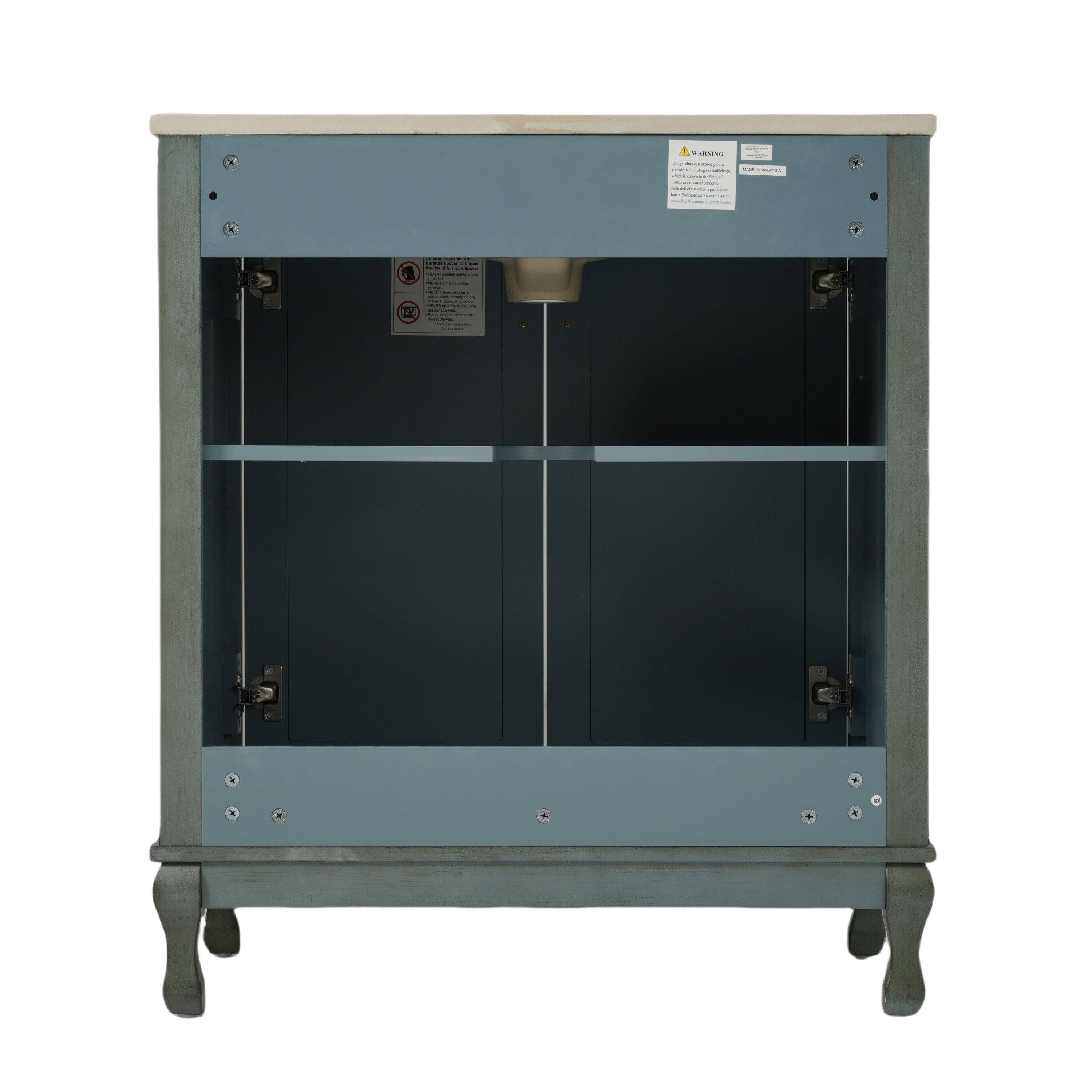 Alt View 9. Boyel Living - 30 Inch Bathroom Vanity with Rectangle Ceramic Sink Antique Handles Rubber Wood Legs Adjustable Shelves Blue Green - AntiqueBlueGreen.