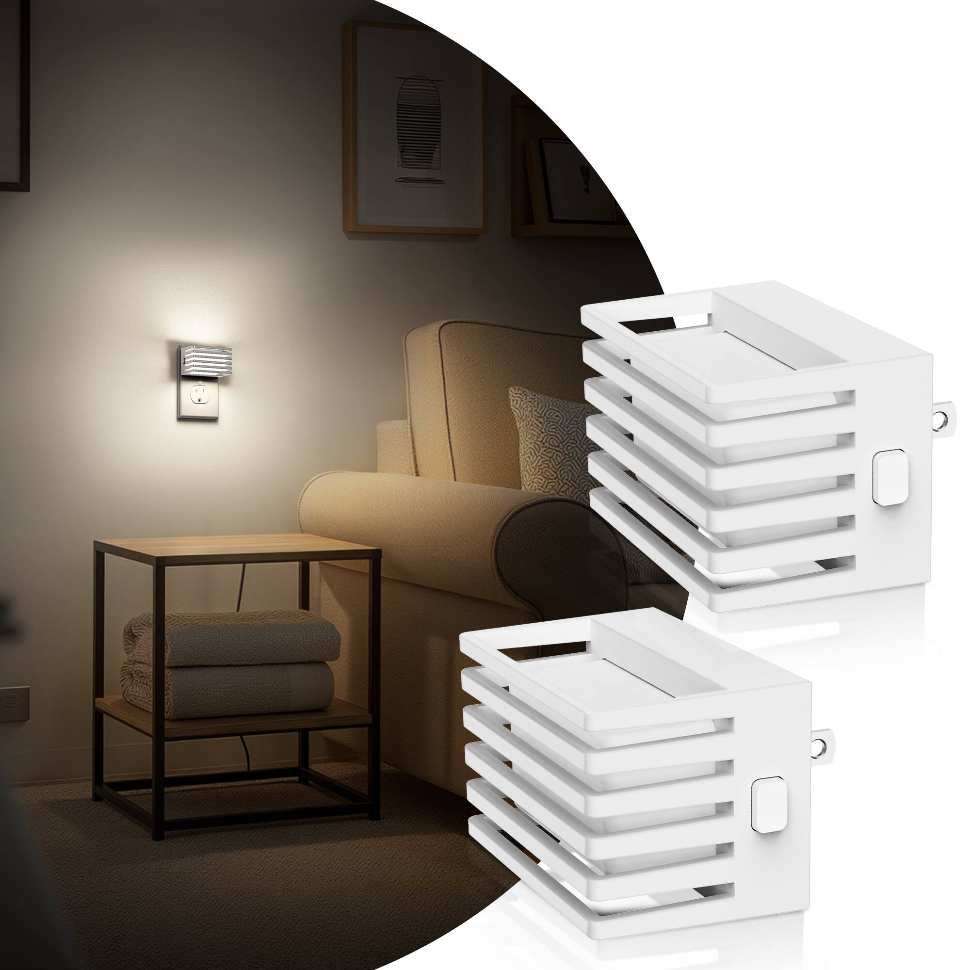 Angle. Jandcase - JANDCASE 2-Pack 1W  Plug-in Night Light, 5000K Daylight White Up/Down Light, 3-Step Dimming, Color Memory, Dusk-to-Dawn - White.
