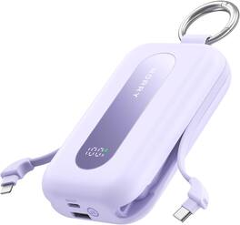 RORRY - CharmGo 20000mAh Portable Charger, 30W Power Bank, 4-in-1, Built-in Cables, LCD, Keychain, for iPhone - Purple