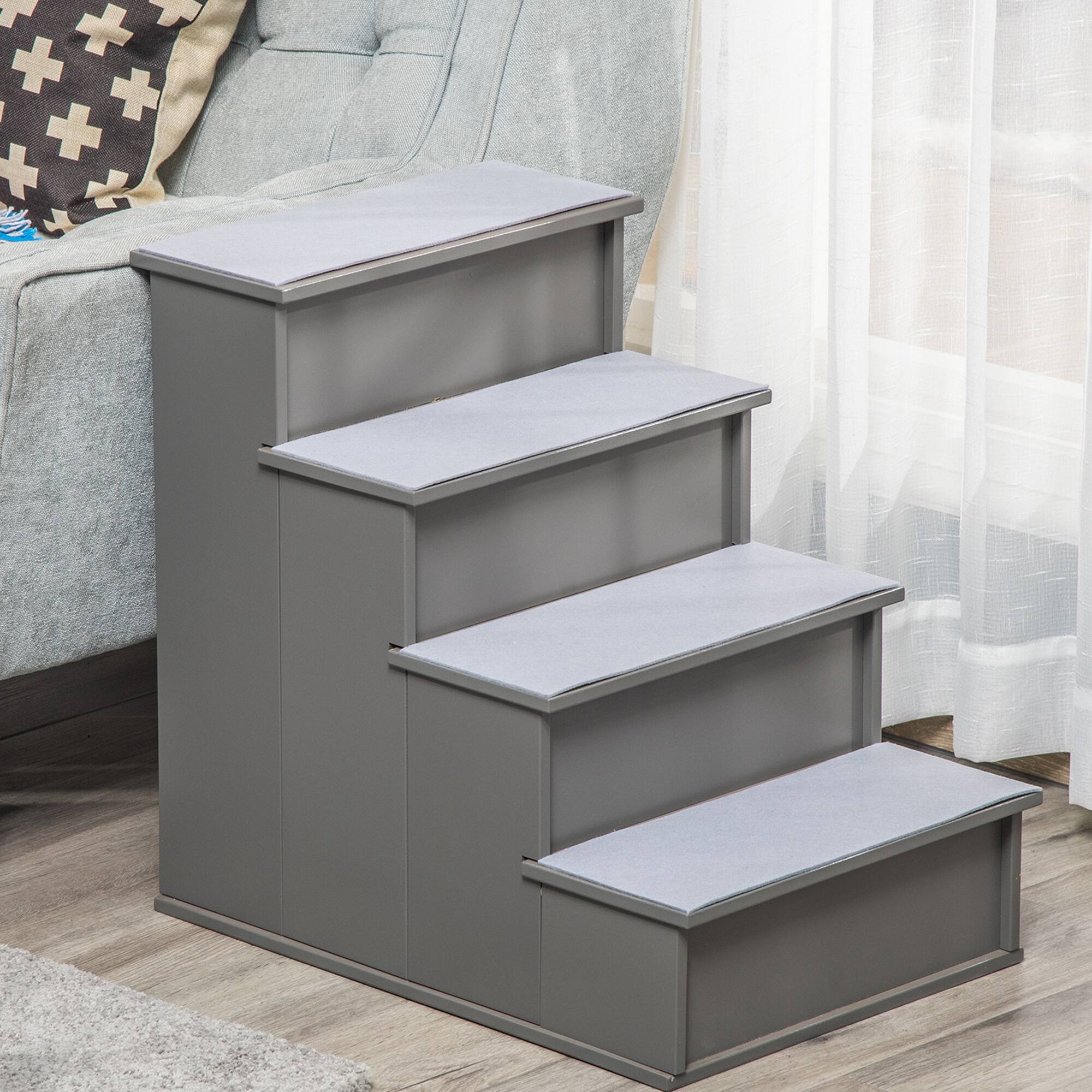 Alt View 1. Pawhut - Stairs, Small Dog Steps for Couch Bed with Cushioned Removable Covering - Grey.
