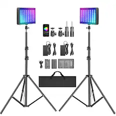 Front. Neewer - 2-Pack RGB Video Light Kit with Tripods & NP-F550 Batteries, APP Control, RGB-P280.