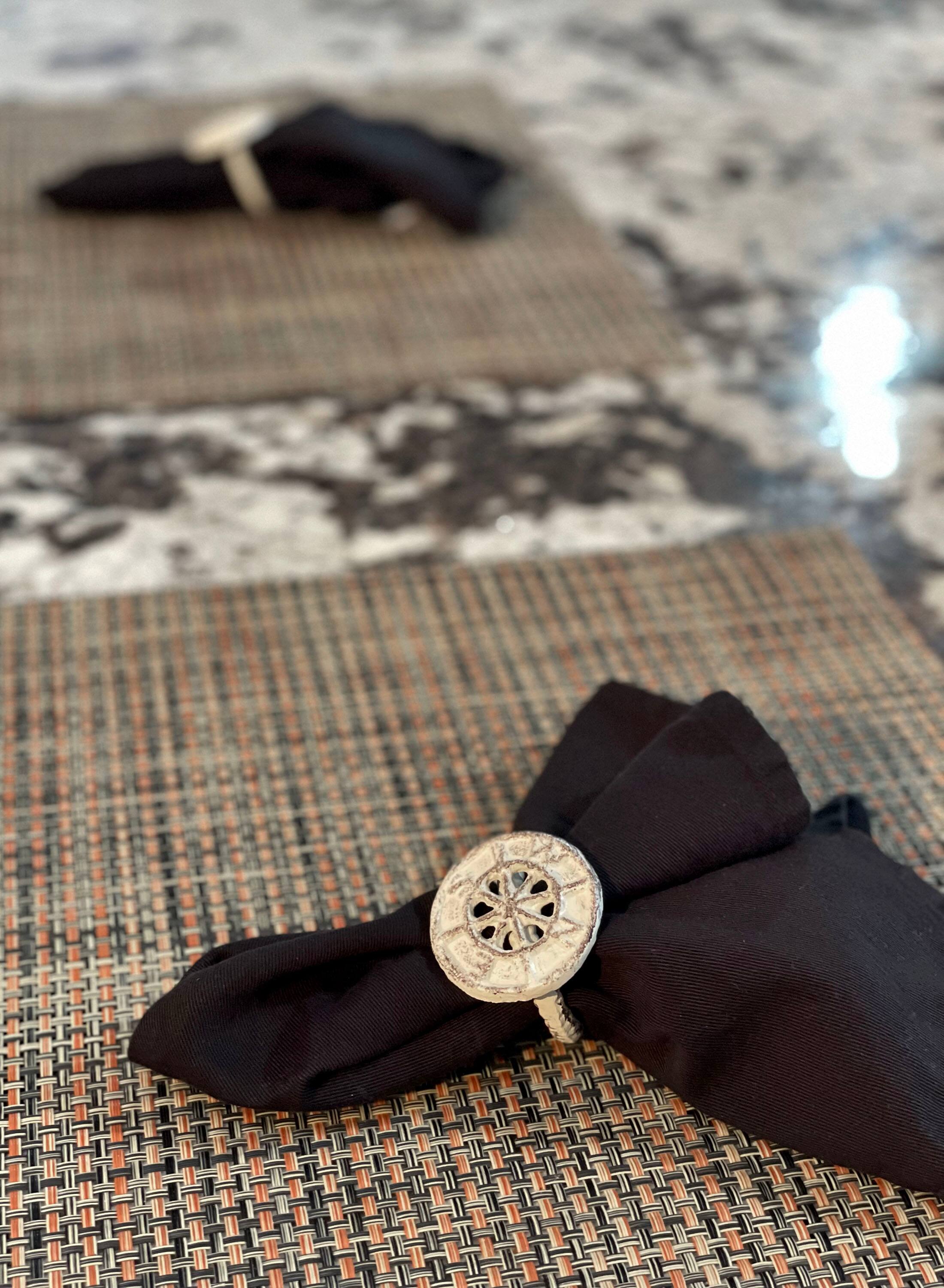 Alt View 7. Zeckos - Set of 6 White Cast Iron Compass Rose Napkin Rings Decorative Nautical Dining - White.