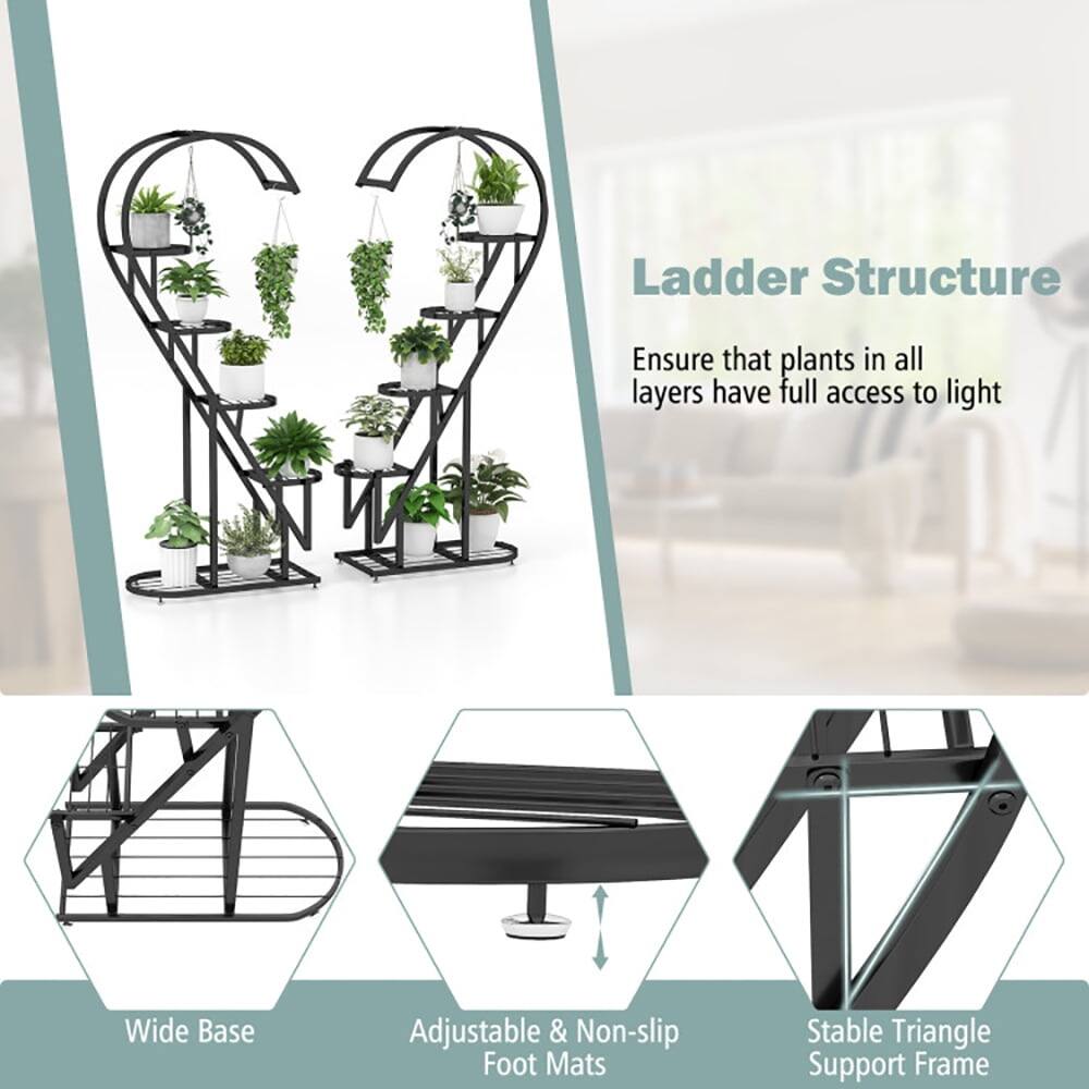 Ladder Structure  
Ensure that plants in all layers have full access to light  

Wide Base  
Adjustable & Non-slip Foot Mats  
Stable Triangle Support Frame