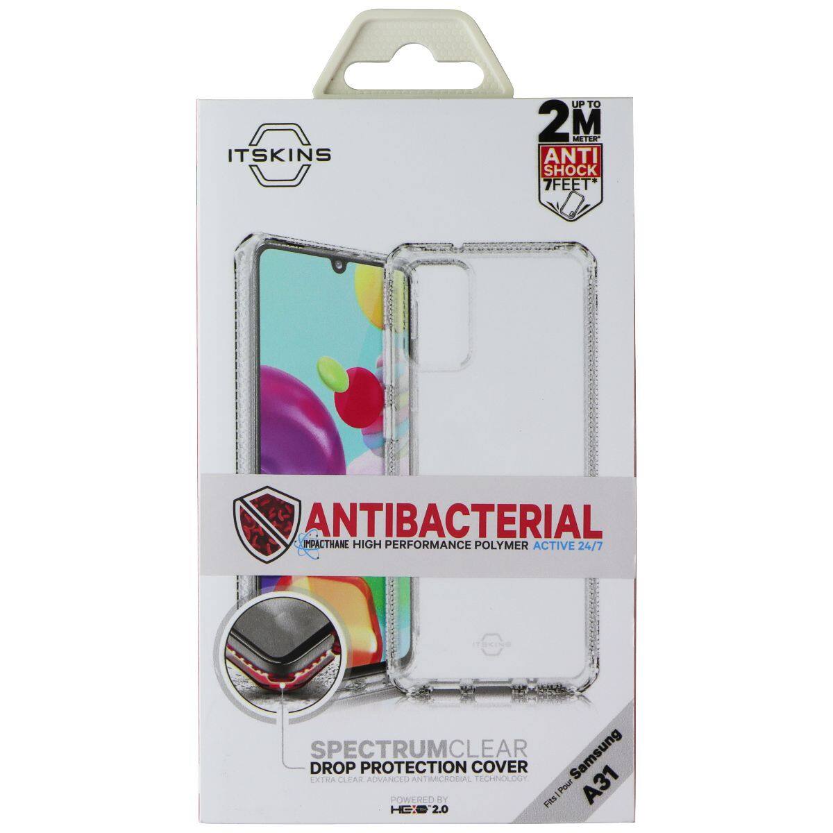 ITSKINS UP TO 2M METER ANTI SHOCK 7FEET* 3 ANTIBACTERIAL IMPACTHANE HIGH PERFORMANCE POLYMER ACTIVE 24/7 SPECTRUMCLEAR Samsung DROP PROTECTION COVER EXTRA CLEAR ADVANCED ANTIMICROSIAL TECHNOLOGY POWERED BY Fits|Pour FItS Pour A31 HP 2.0