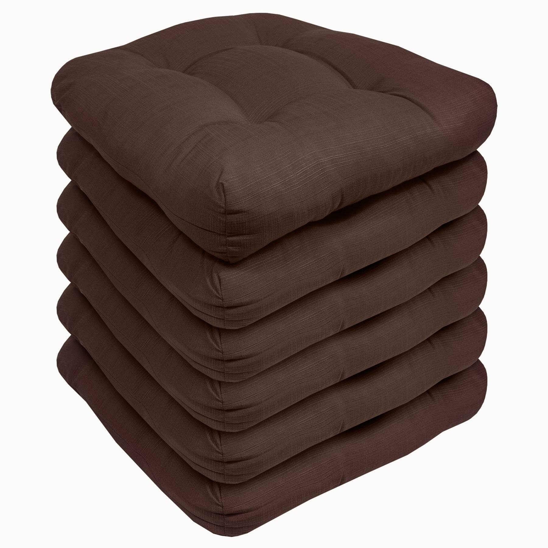 Angle. Sweet Home Collection - Patio Cushions Indoor/Outdoor Chair Pads Tufted 19" x 19", 6-Pack - Chocolate.