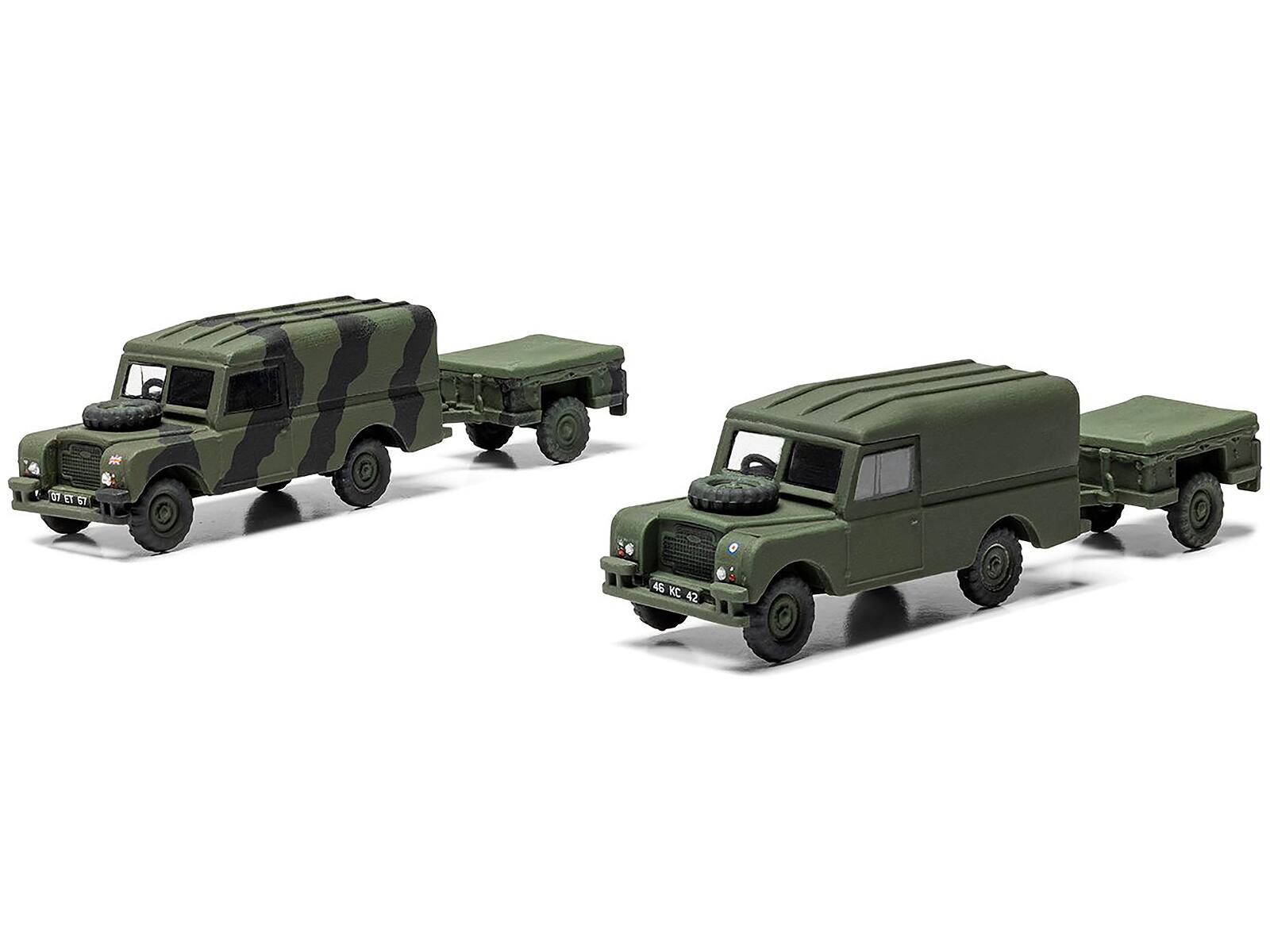 Back. Airfix - Level 2 Model Kit Land Rover LWB (Hard Top) Truck and Trailer with 2 Scheme Options 1/76 Scale - Green.