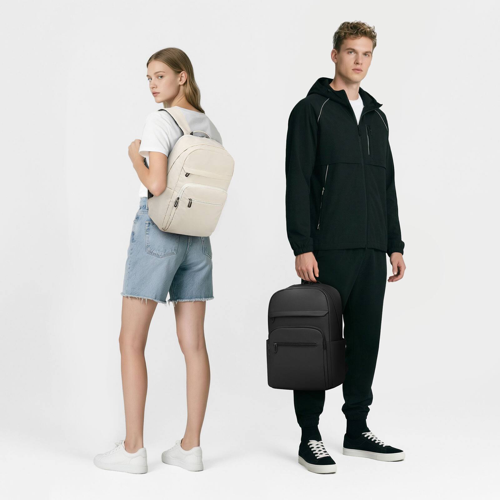 Alt View 6. Unique Bargains - 16" Laptop Backpack for Men Women, Travel w/Anti-Theft Pocket, Lightweight Water-Resistant TSA Approved - Beige.