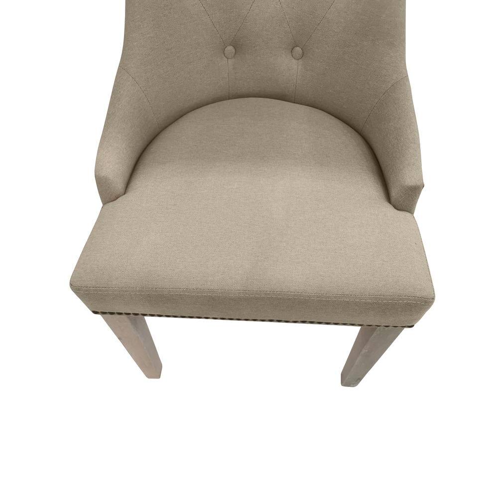 Alt View 4. Carolina Chair & Table - Tufted Back Upholstered Chair - Set of 2 - Natural Driftwood - Linen Upholstery - Brown.