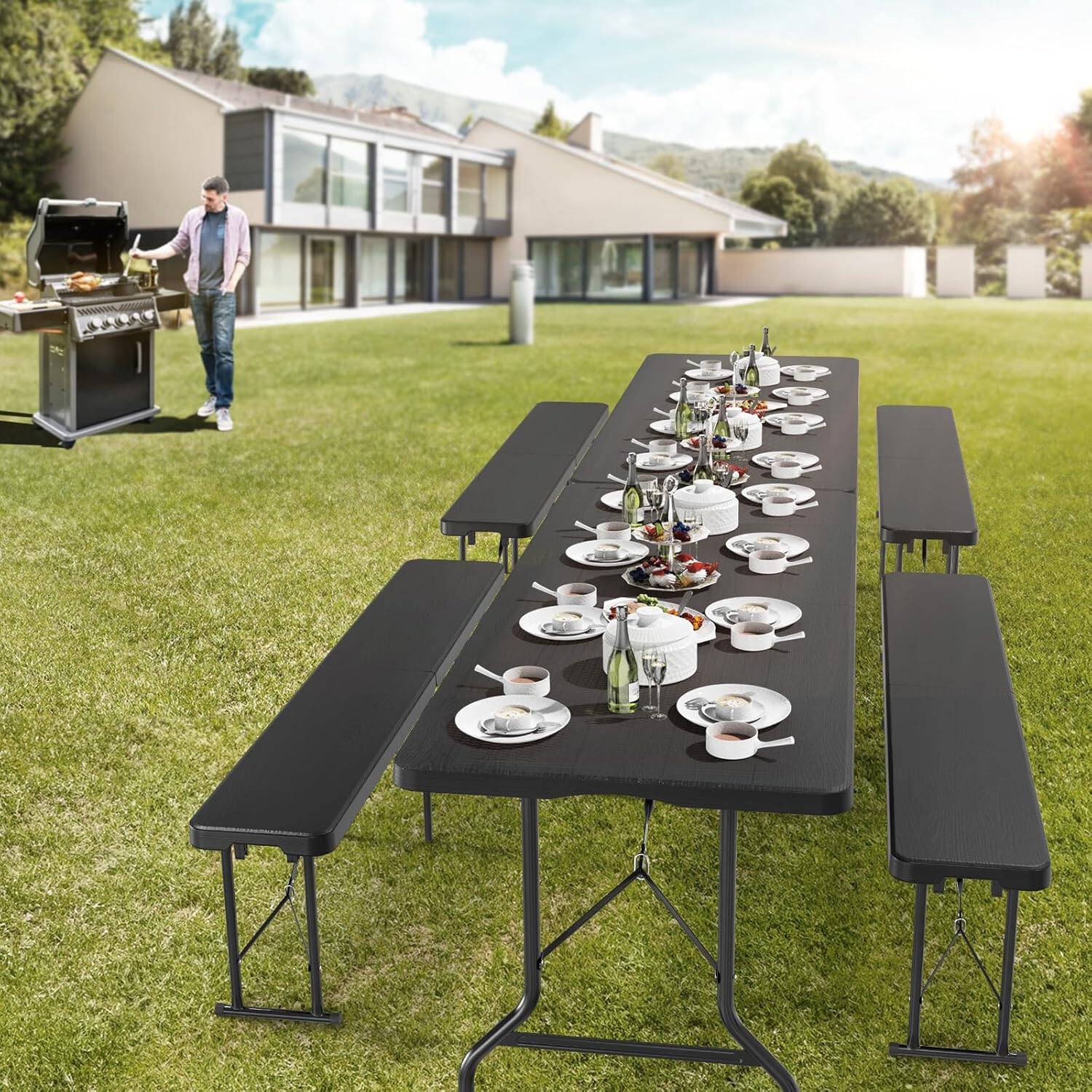 Alt View 7. Winado - 6FT Plastic Folding Table Rectangular Portable Tree Patterned HDPE Tabletop w/ Carrying Handle for Indoor Outdoor Picnic - Black.