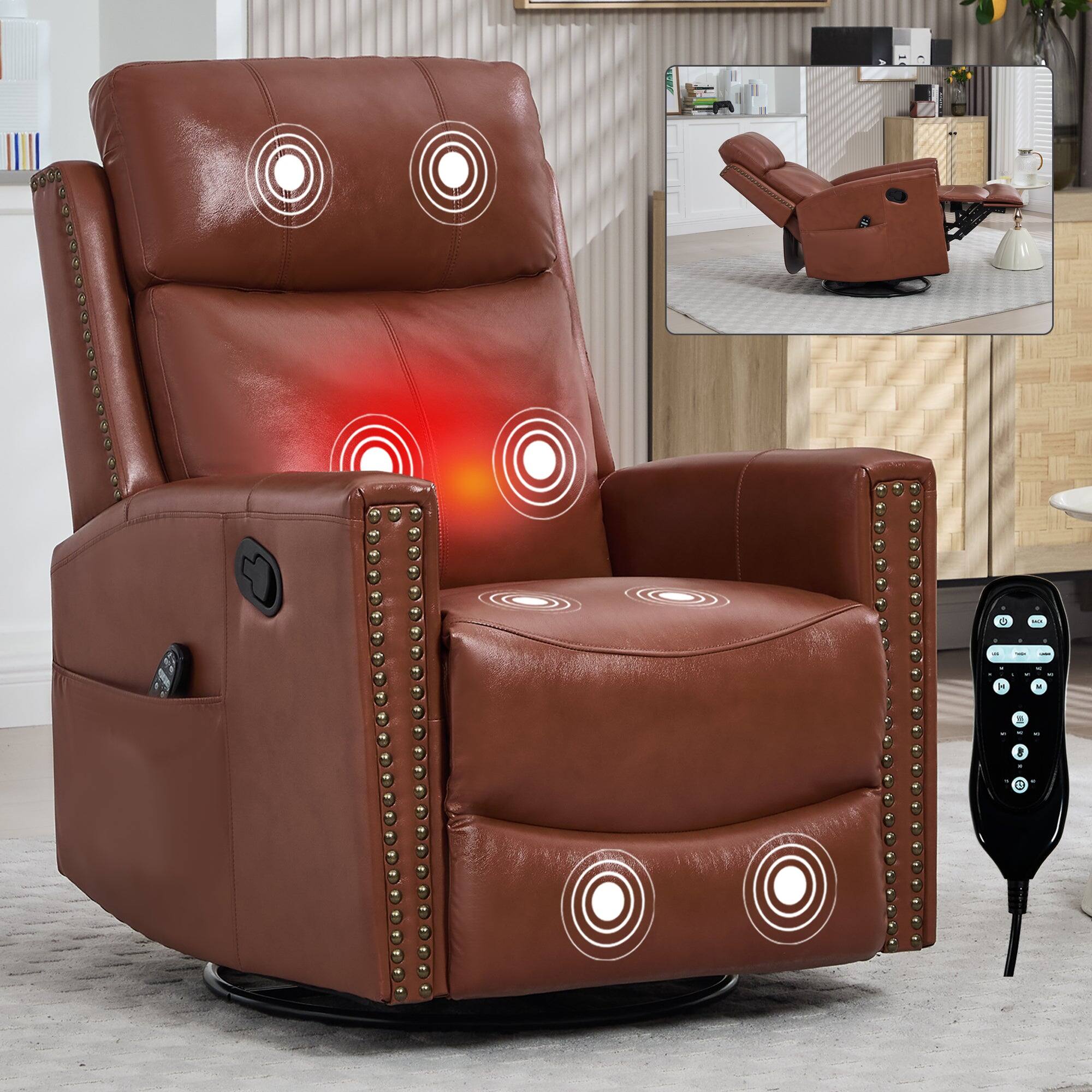 Alt View 1. Boyel Living - Red Genuine Leather Manual Recliner, Heat & Massage, Rocker & Swivel, Living Room Chair - Red.
