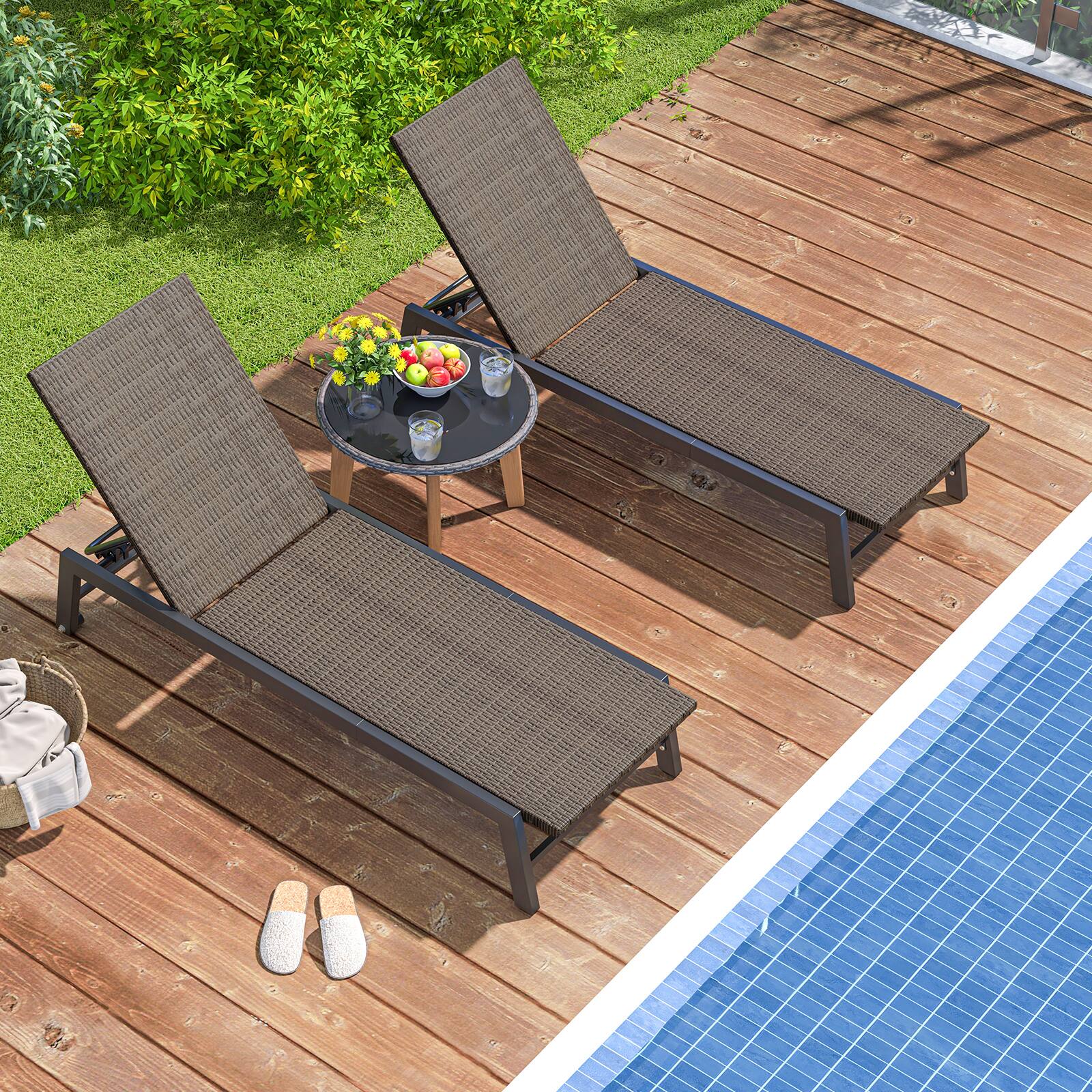 Alt View 6. Gymax - Gymax Patio PE Rattan Chaise Lounge Outdoor Recliner w/ 5-Level Backrest Backyard Poolside - Brown.