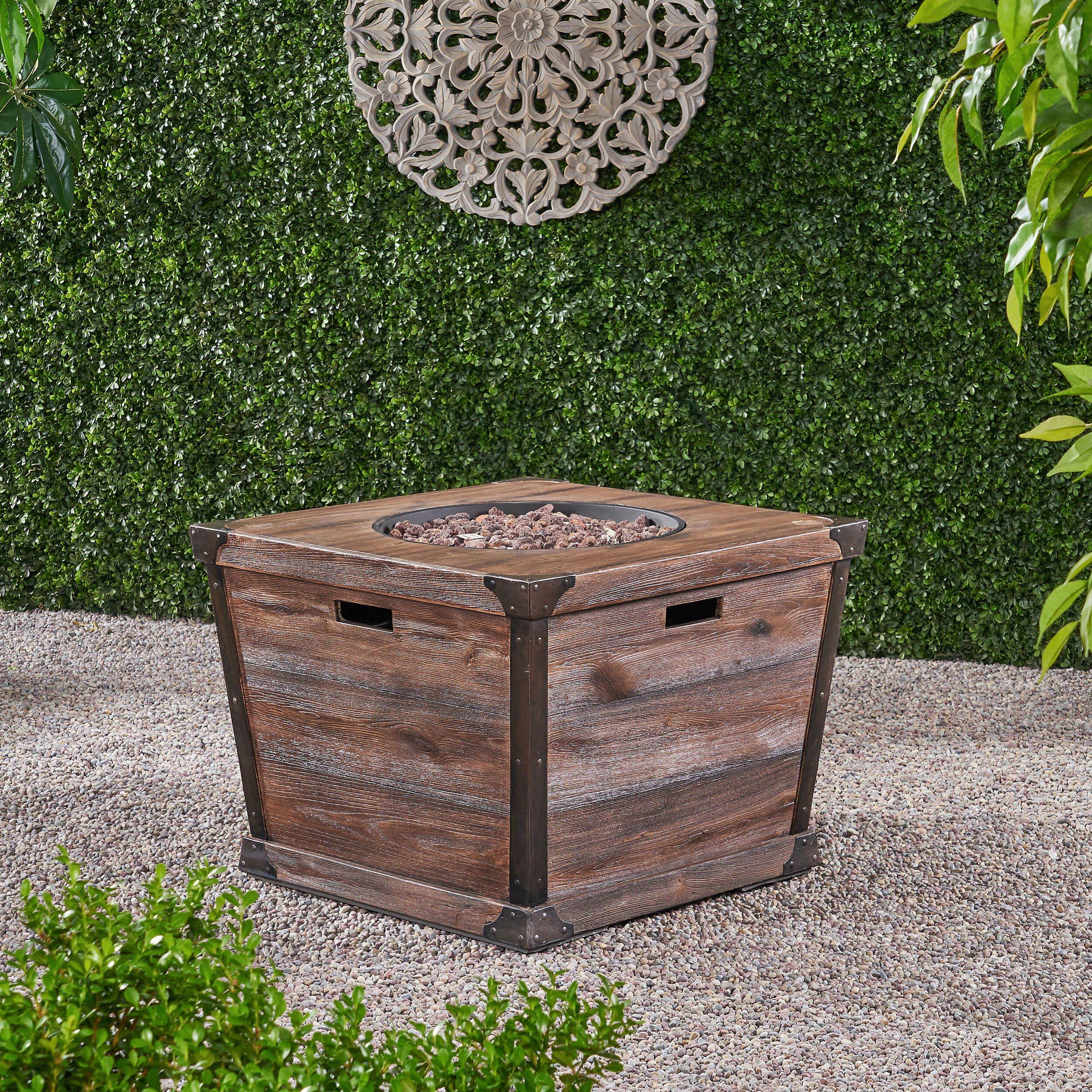 Left. APRILSOUL - Outdoor Patio 24 inch H x 32 inch W Square Gas Burning Concrete Fire Pit Wood Pattern Brown - Brown.