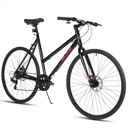Front. HILAND - HILAND Velo 700C Hybrid Bike - City Bicycle for Men Women - Black - L Size - Black.