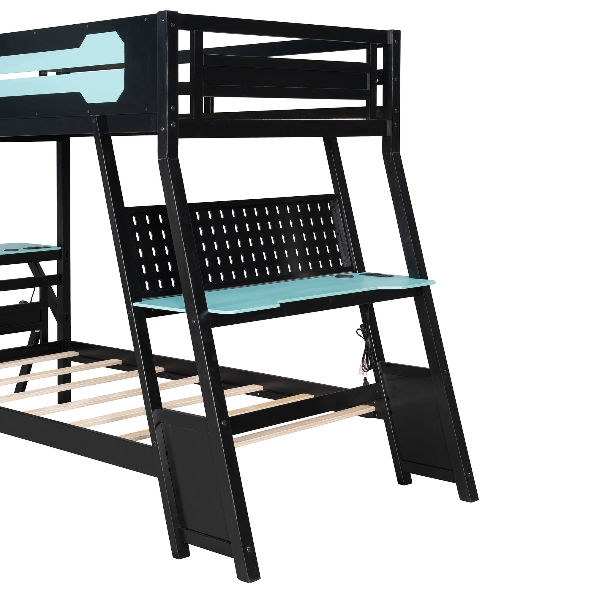 Alt View 5. Anysun - Twin Size Bunk Bed with Two Built-In Gaming Desks, USB Desktop Ports & Pegboard Organizer, Gaming Bunk Frame for Gamer - Blue.