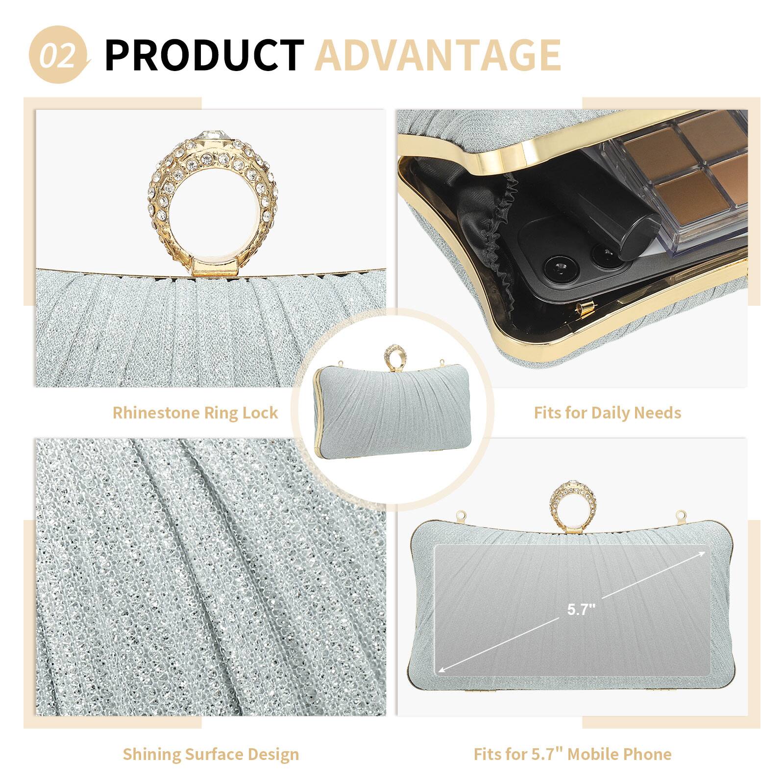 02 PRODUCT ADVANTAGE

- Rhinestone Ring Lock
- Shining Surface Design
- Fits for Daily Needs
- Fits for 5.7" Mobile Phone