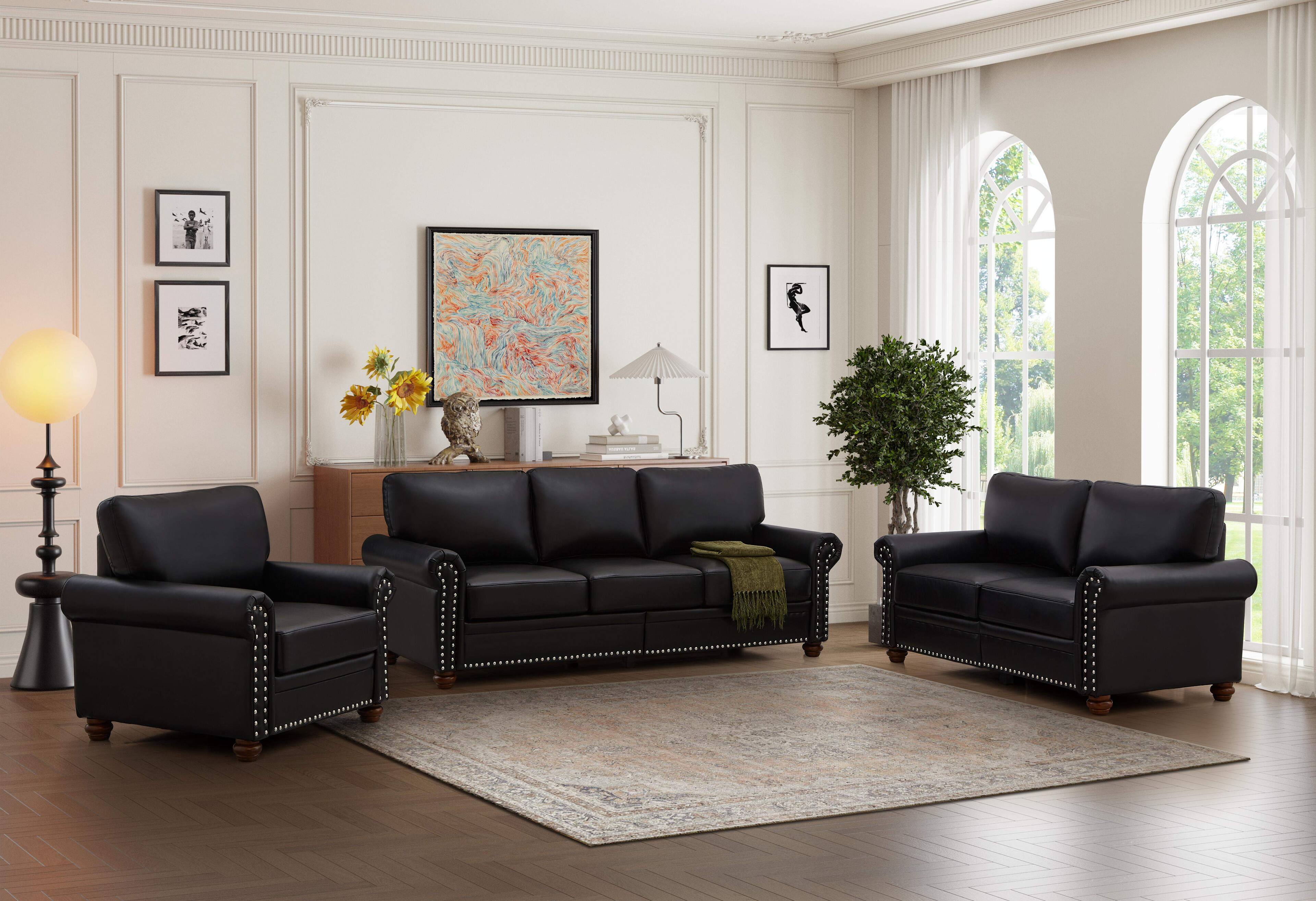 Left. Roomtec - Living Room Sofa with Storage Sofa 123 Sectional Black Faux Leather - Black.