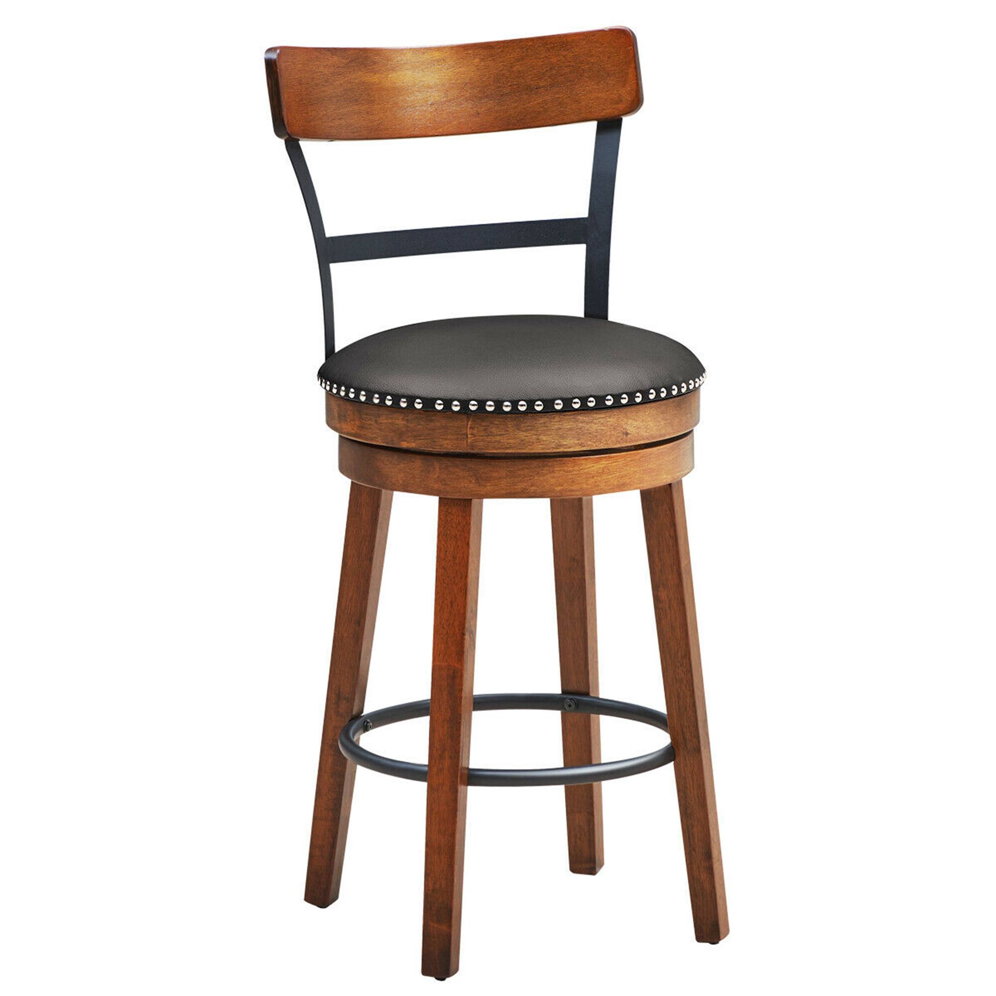 Alt View 4. Gymax - Gymax Set of 4 BarStool 25.5'' Swivel Counter Height Dining Chair with Rubber Wood Legs - Brown.