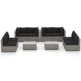 Gymax - 10PCS Sectional Sofa Couch PE Rattan Conversation Set - Black