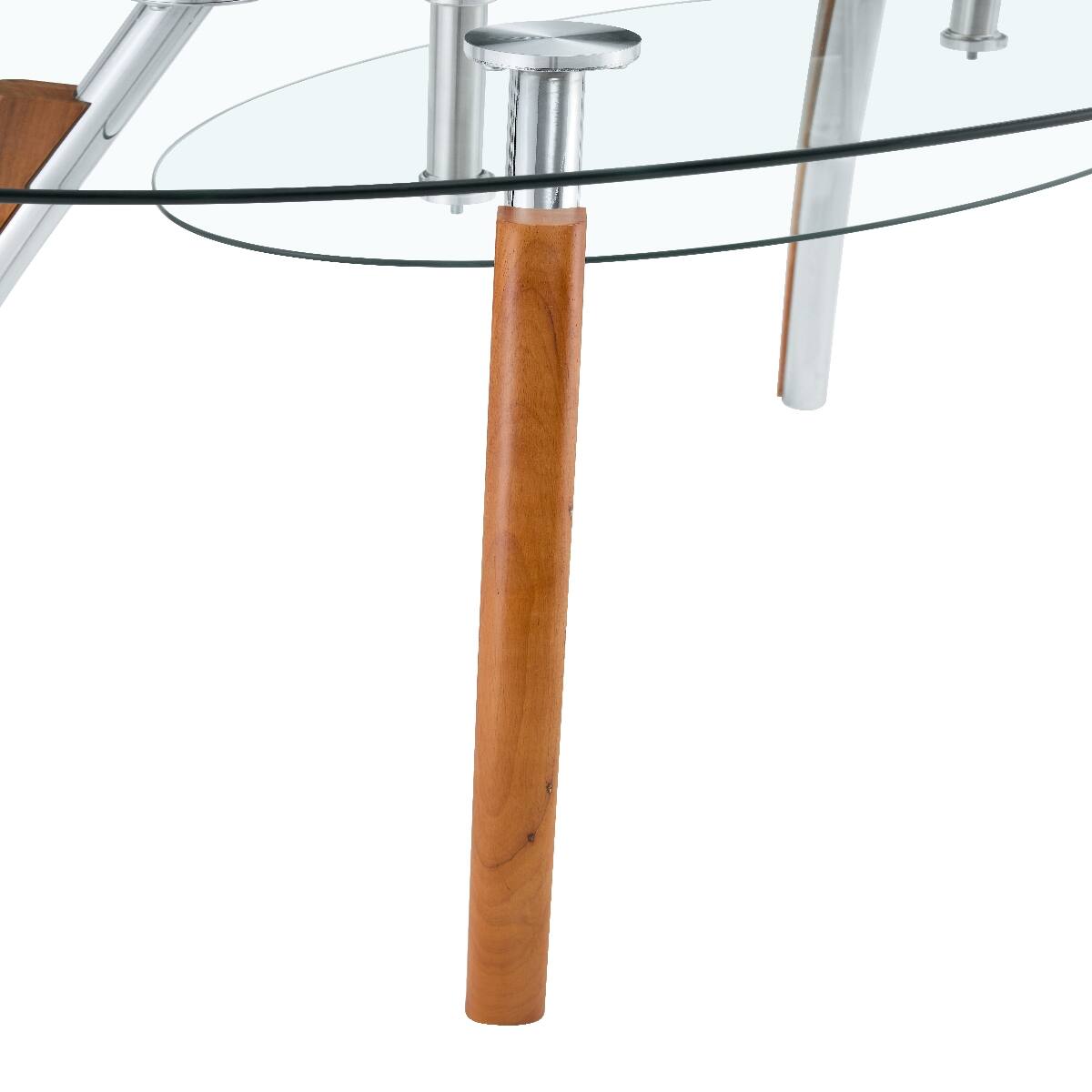 Alt View 4. Loheer - Loheer Oval Glass Coffee Table with Two-Tier Storage Shelf, Mid-Century Modern Design - Oak.