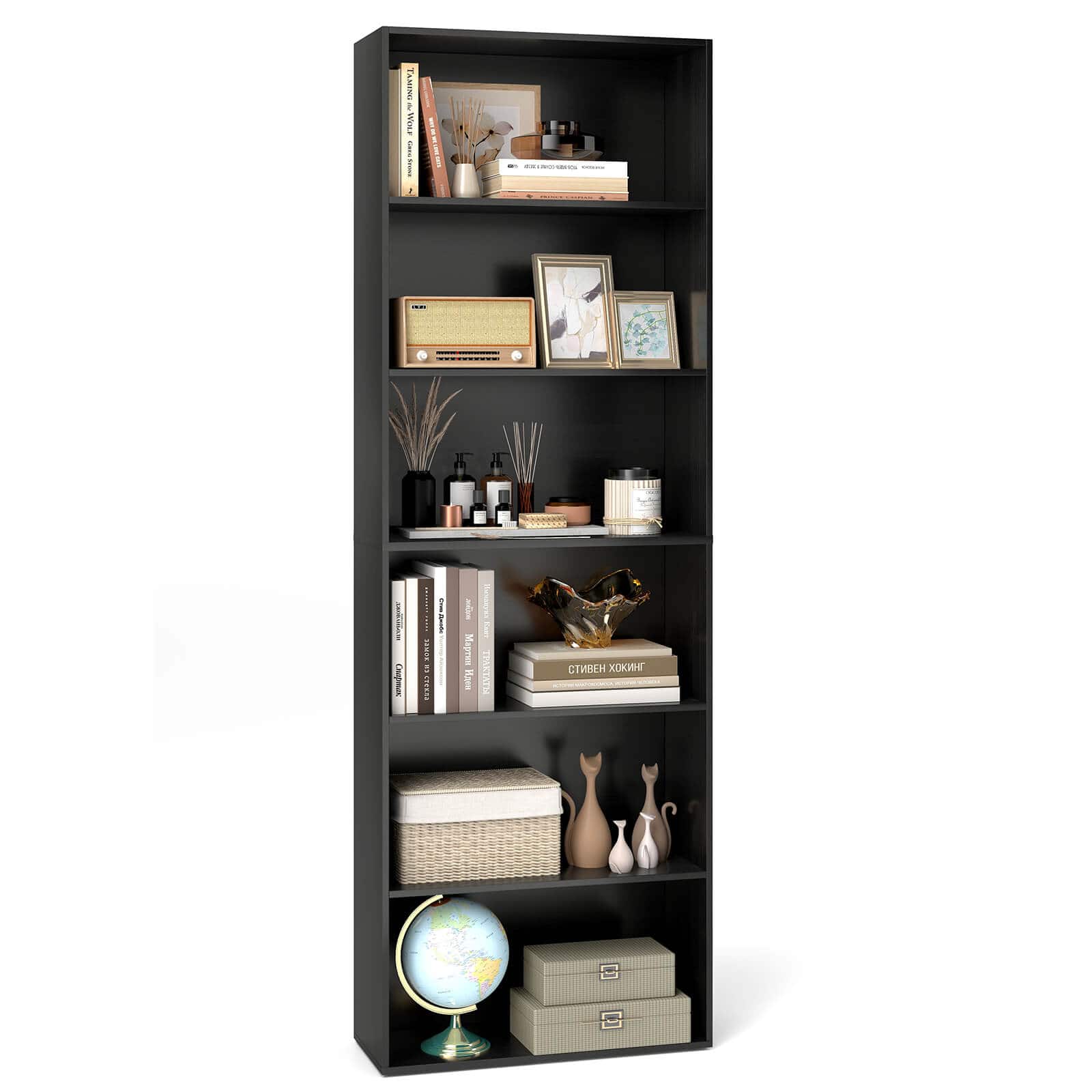 Costway - 70" Tall 6-Tier Bookcase with 6 Open Shelves Anti-Toppling Kits for Living Room - Black