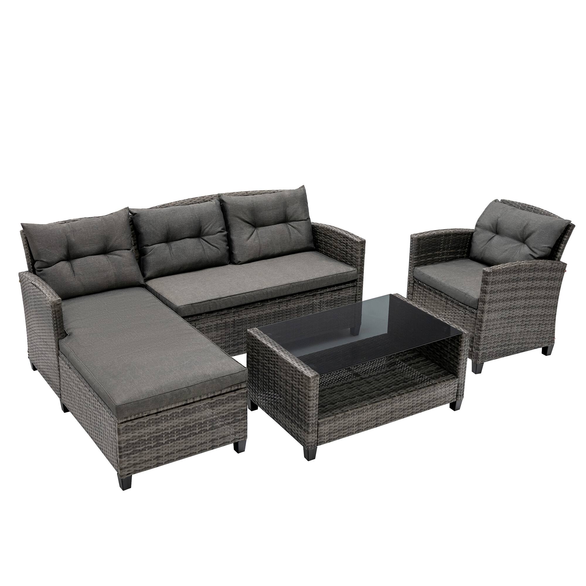 Alt View 8. Gymax - Gymax 4PCS Rattan Patio Conversation Furniture Set Outdoor Sectional Sofa Set - Grey.