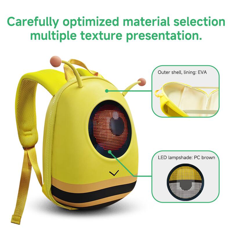 Carefully optimized material selection multiple texture presentation.  
Outer shell, lining: EVA  
LED lampshade: PC brown