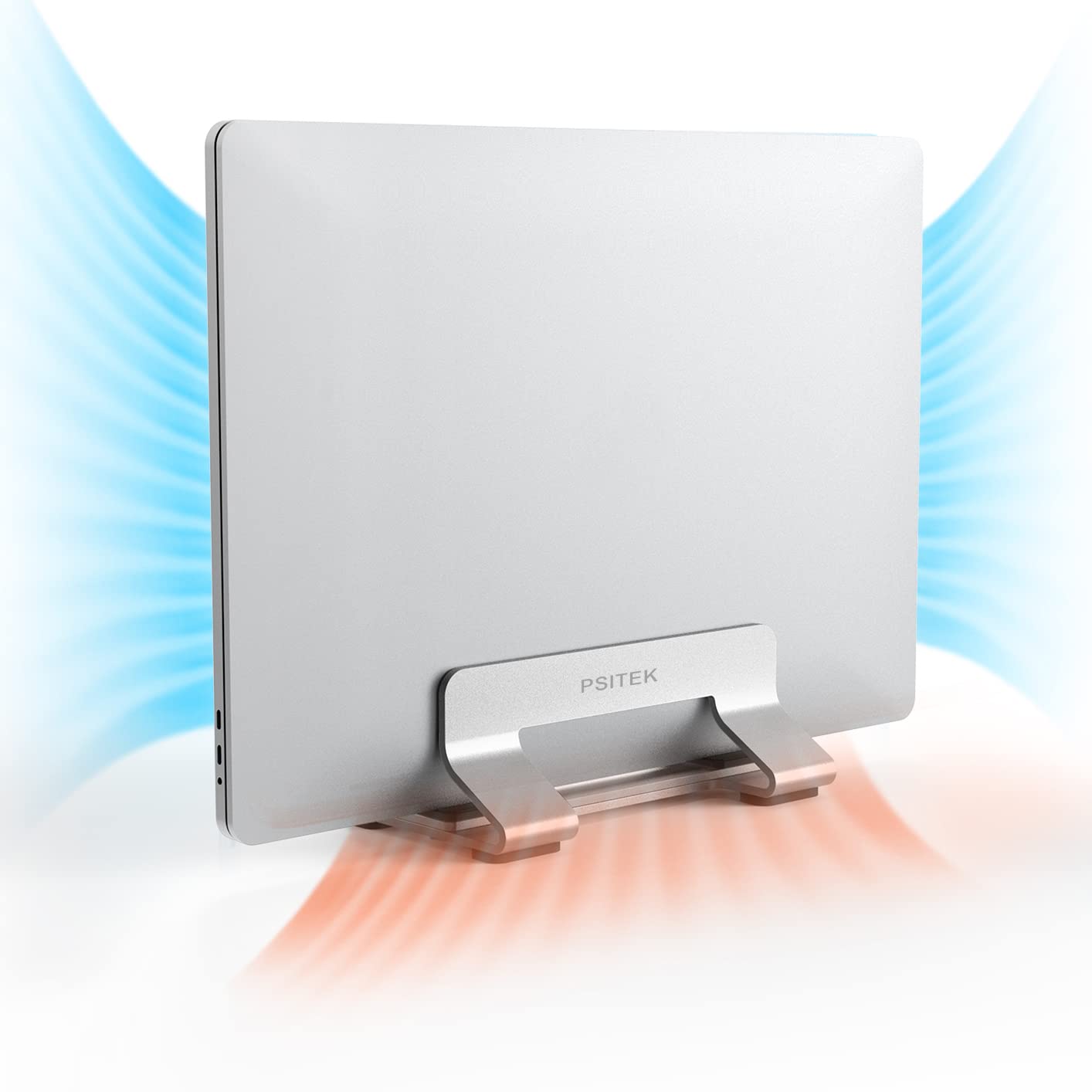 Alt View 1. HongFei - Aluminum Vertical Laptop Stand Dock Holder, Adjustable Slot Width 12-42mm, Space-Saving Upright Storage for MacBook - Silver.