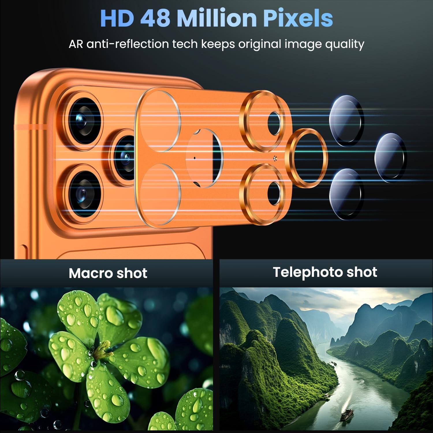 HD 48 Million Pixels  
AR anti-reflection tech keeps original image quality  

Macro shot  
Telephoto shot