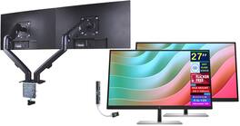HP - 27" 4K UHD IPS USB-C Monitor, Anti-Glare, Flicker Free, HDMI, 2Pack w/DKZ Hub & ErgoFlexy Dual Mount Arm - Black/Silver