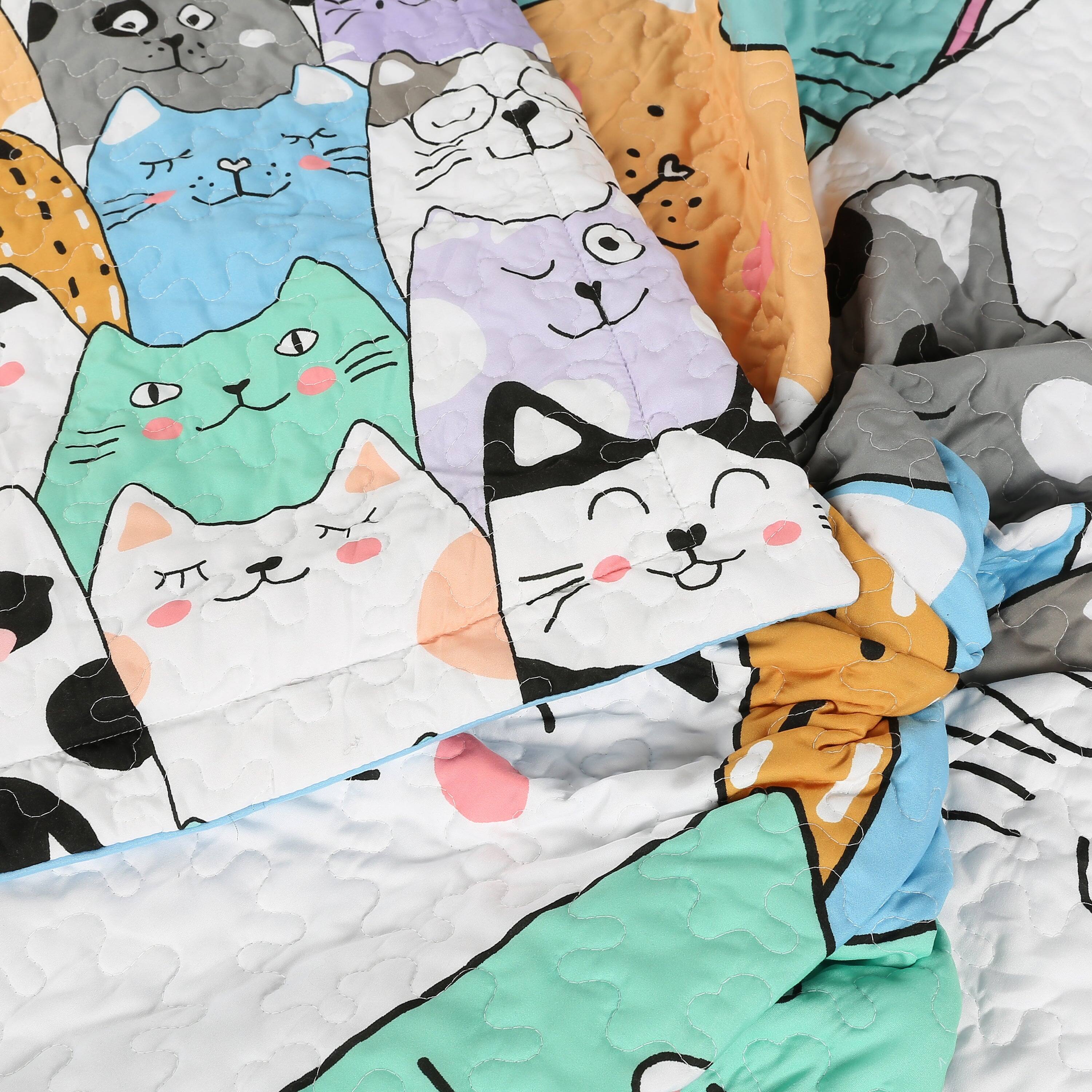 Angle. MarCielo - Marcielo Kids Quilt Bedspread Set For Teens Girls Bedding Cat - Blue.