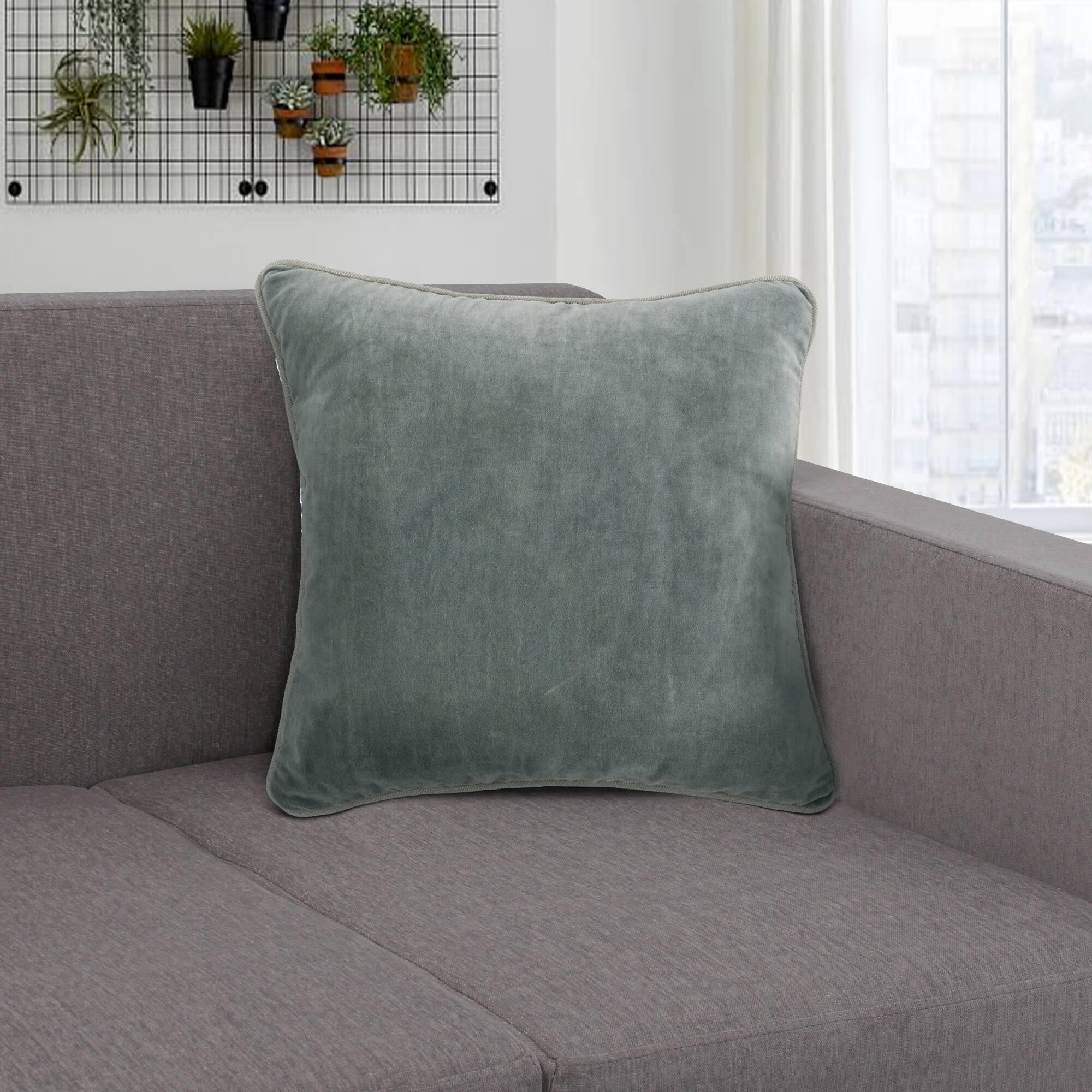 Alt View 2. Manhattan Lane - Square Throw Pillow with Cotton Cover - Green.