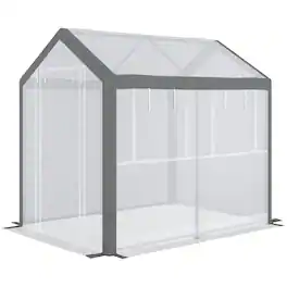Outsunny - Walk-In Tunnel Greenhouse with Roll-up Windows, Zippered Mesh Door, & Weather Cover
