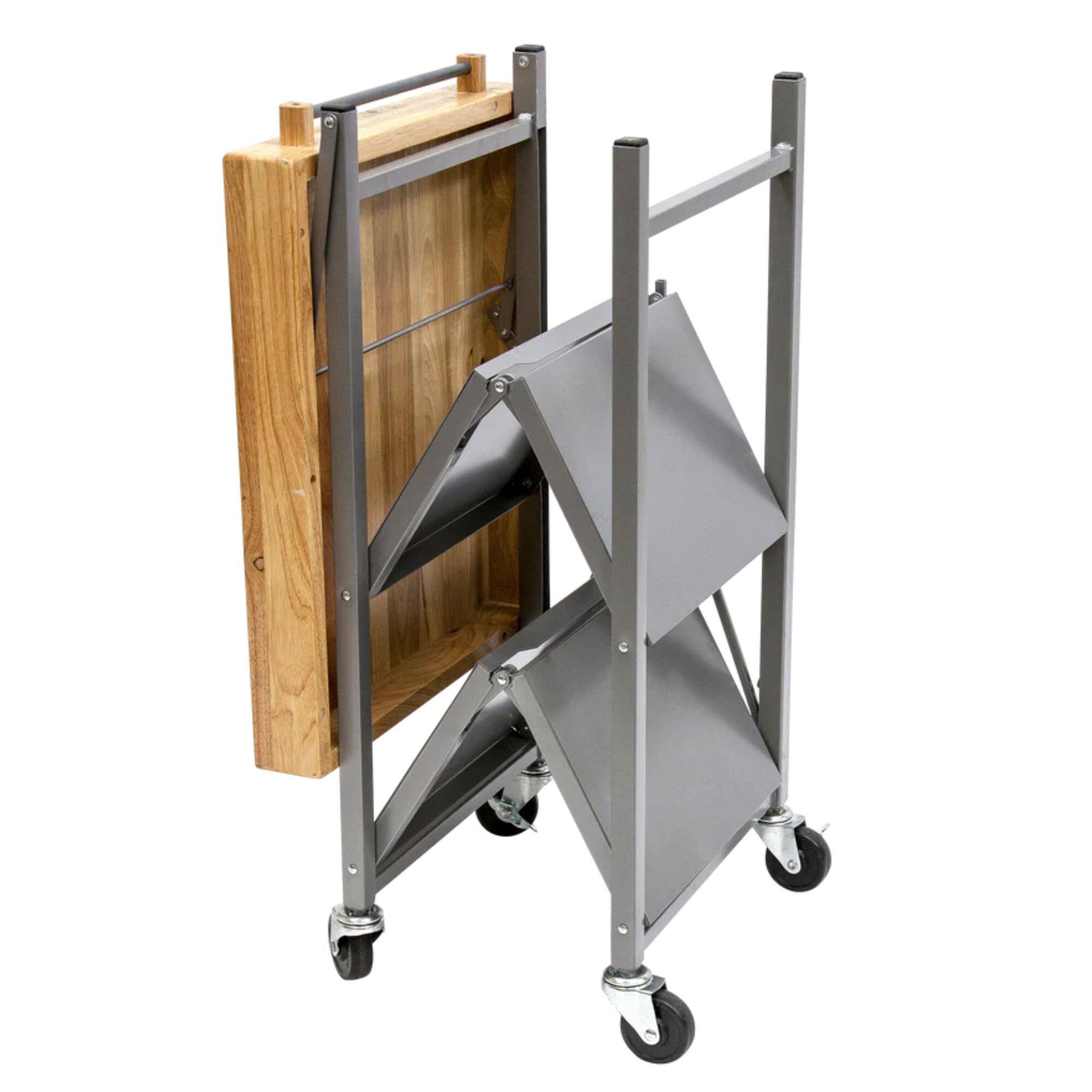 Alt View 7. Origami - Origami Foldable Kitchen Island Cart, Wheeled Rolling Storage Cart with Shelves - Silver.
