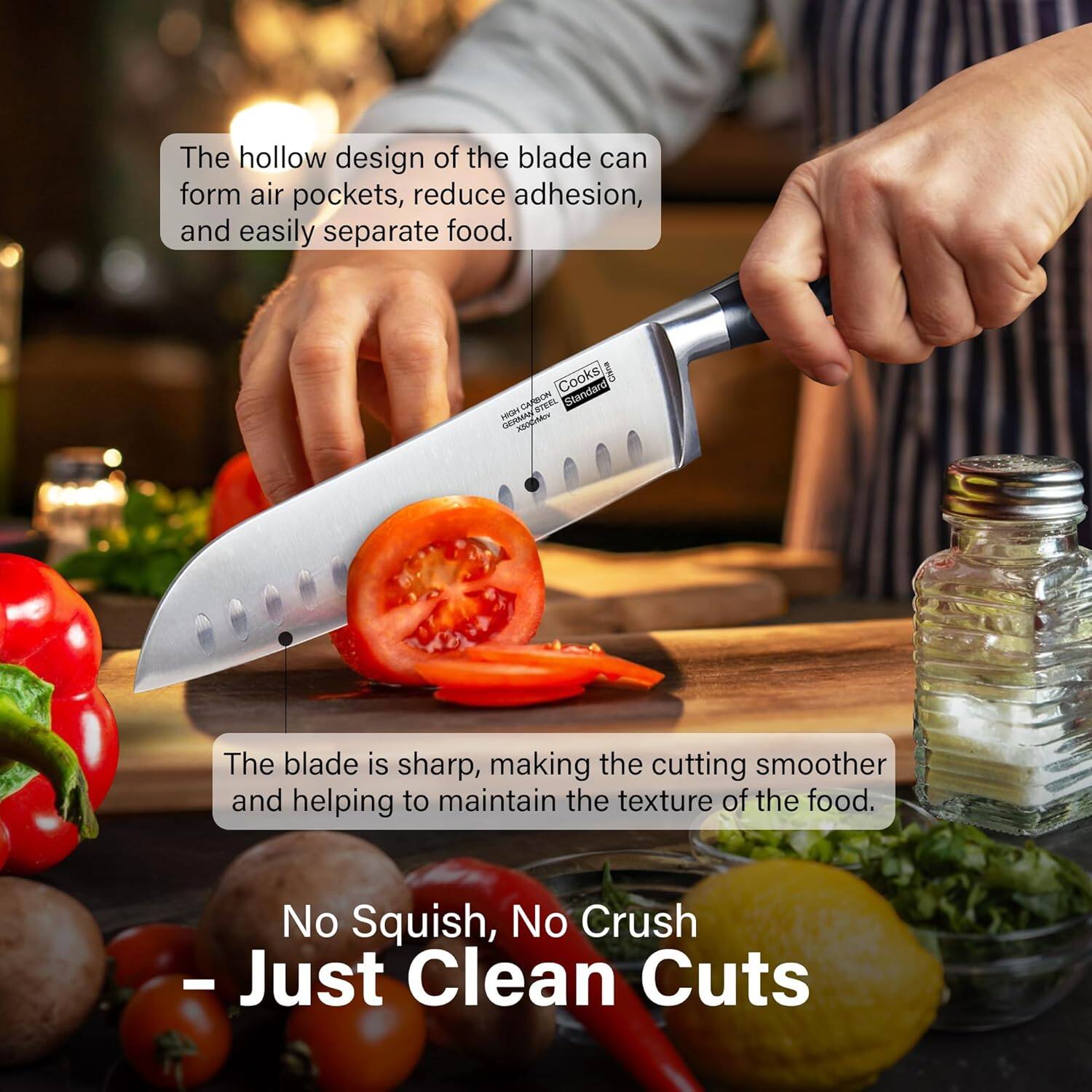 The hollow design of the blade can form air pockets, reduce adhesion, and easily separate food. The blade is sharp, making the cutting smoother and helping to maintain the texture of the food. No Squish, No Crush - Just Clean Cuts