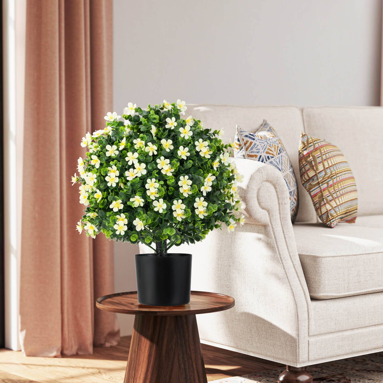 Alt View 4. Costway - Costway 2 Pack Artificial Boxwood Topiary Ball Tree Faux Shrub Bushes with Flowers White - White.