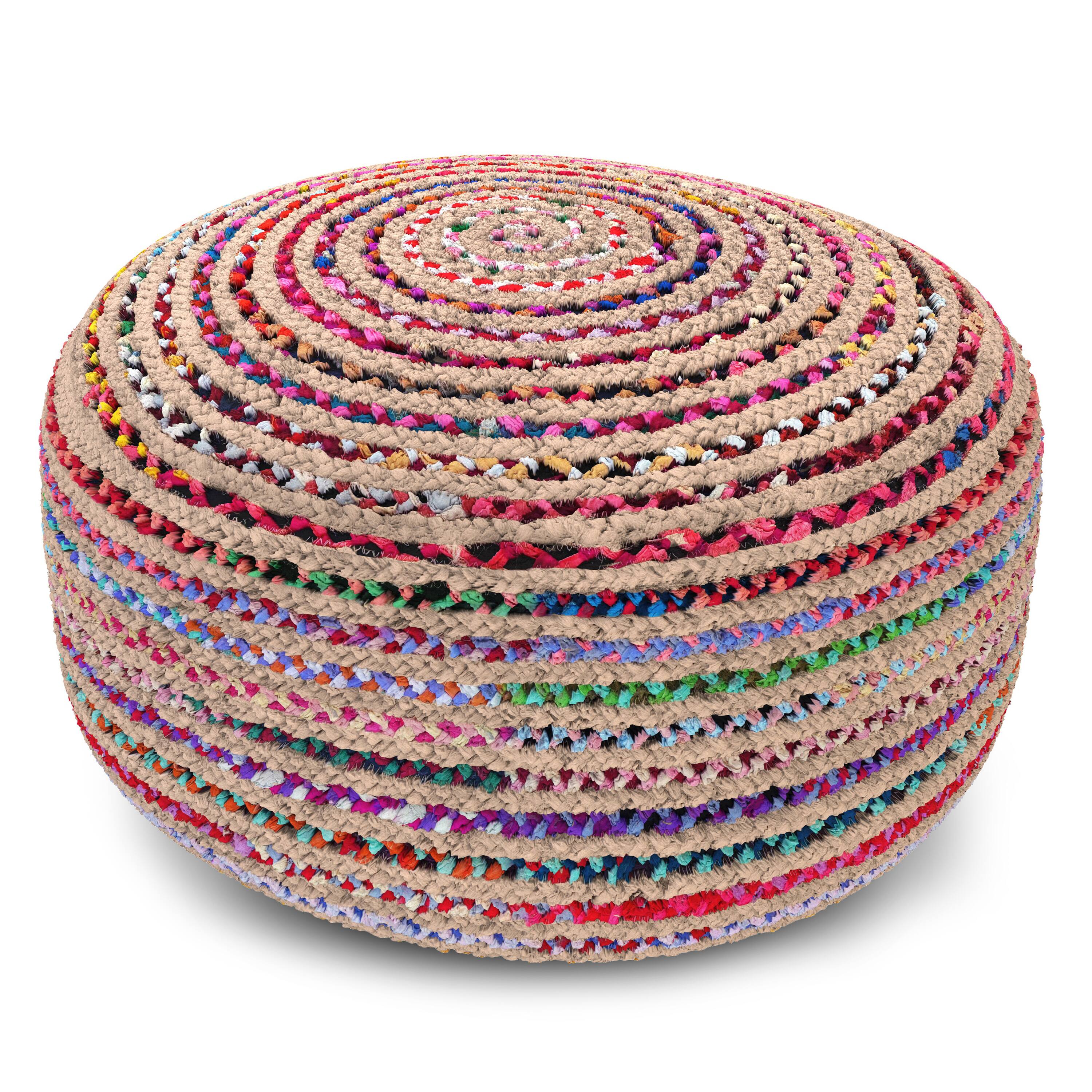 Alt View 1. Simpli Home - Simpli Home Margo 30 inch Wide Round Pouf in Multi-Color Handwoven Jute and Cotton - Multi Color.