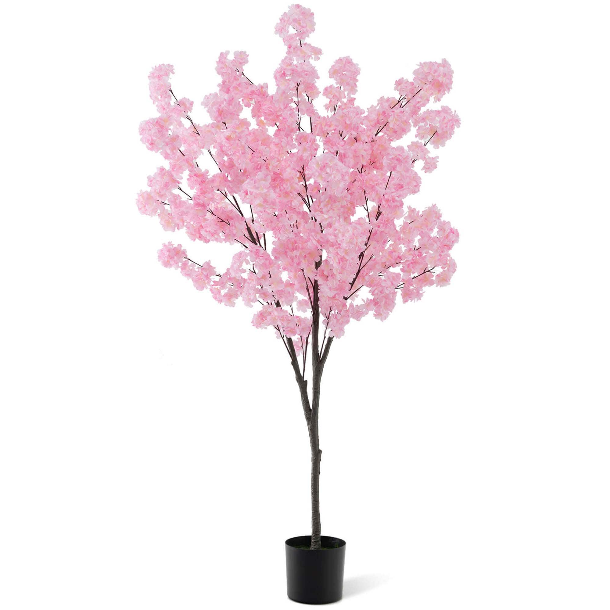 Front. Costway - Costway 6.5 FT 1 PCS Tall Artificial Cherry Blossom Tree with 900 Pink Flowers Cement-filled - Pink.
