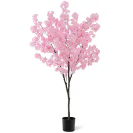 Costway - 6.5 FT 1 PCS Tall Artificial Cherry Blossom Tree with 900 Flowers Cement-filled - Pink
