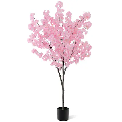Front. Costway - Costway 6.5 FT 1 PCS Tall Artificial Cherry Blossom Tree with 900 Pink Flowers Cement-filled - Pink.